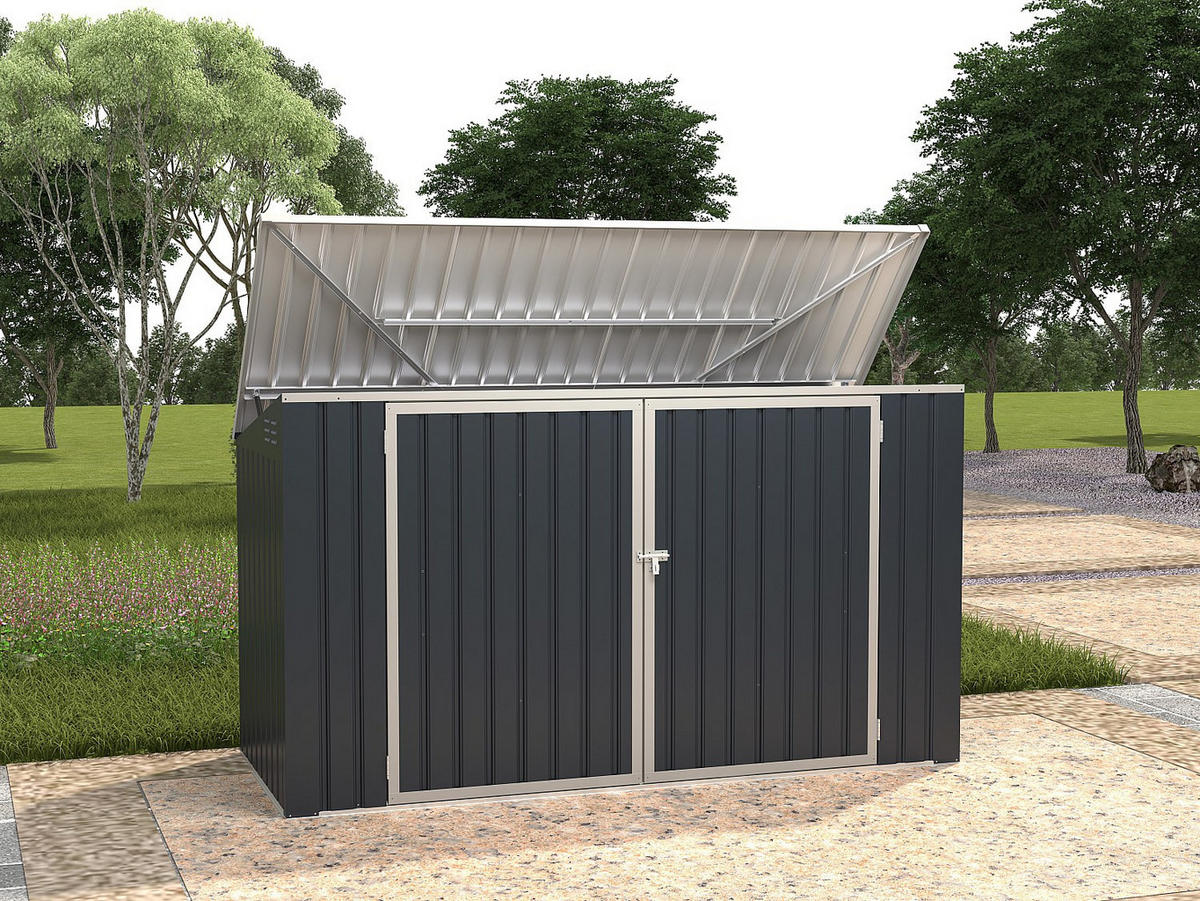 MÜLLTONNENBOX - 235cm x 97cm - Stahl - anthrazitgrau - ILARIO - Anthrazit, Metall (235/112/97cm) - Vente-Unique