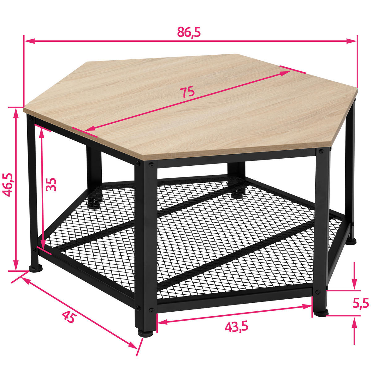 COUCHTISCH Norwich,86,5 x 75 x 46,5 cm,Industrial Holz hell, Eiche Sonoma - Naturfarben, Holz (75/86.5/46.5cm) - tectake