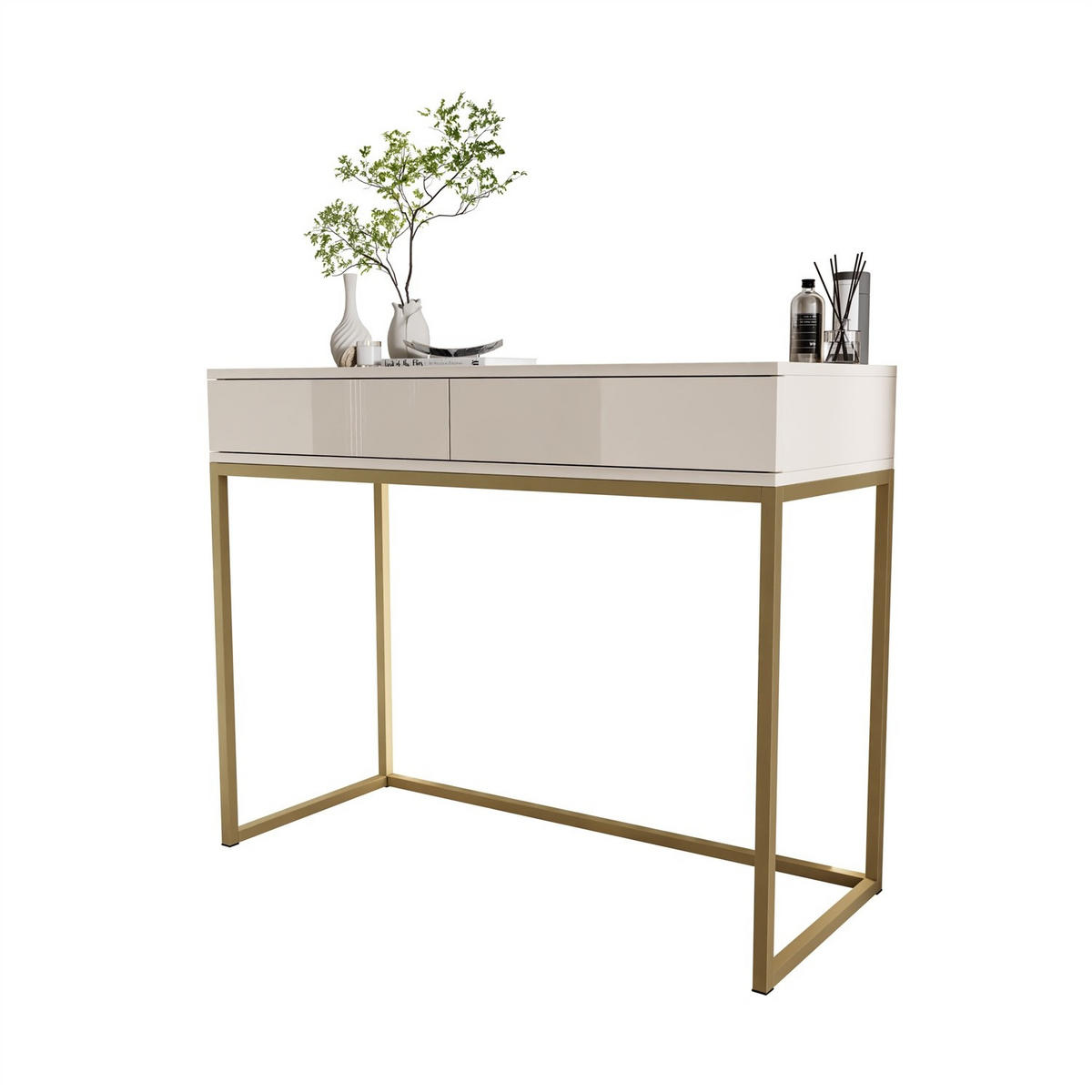 KONSOLE Glamour auf goldenem Gestell PUSH OPEN - Kaschmir/Goldfarben, Holzwerkstoff (100/81/42cm) - Lookway