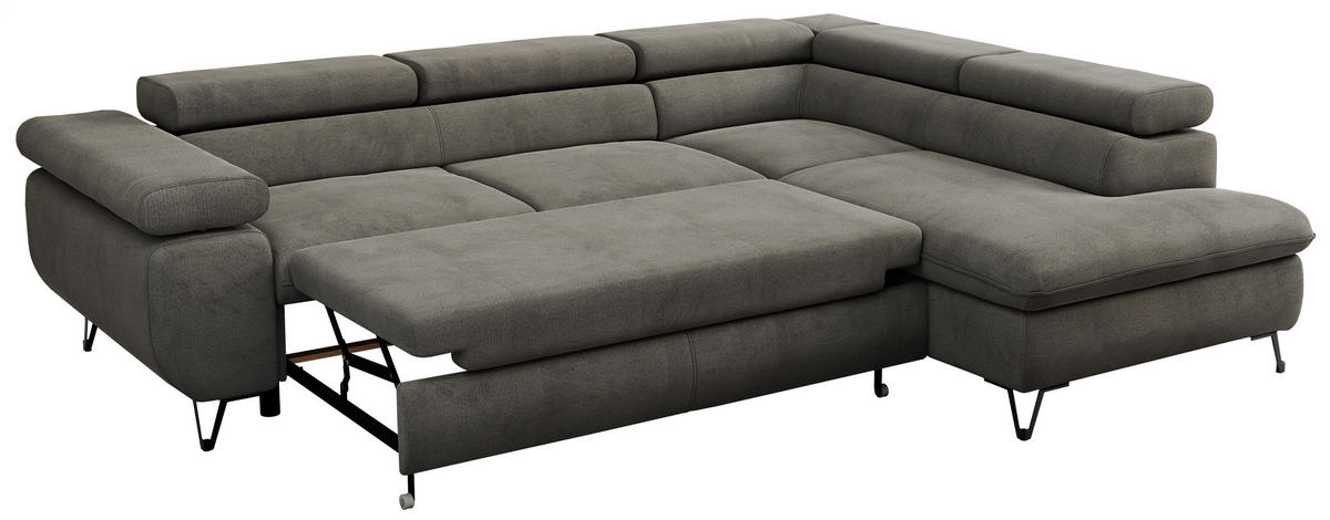 ECKSOFA PEDRO L Dunkelgrau Velvet - Rechts Seite - Dunkelgrau/Schwarz, Textil/Metall (273/208cm) - MKS