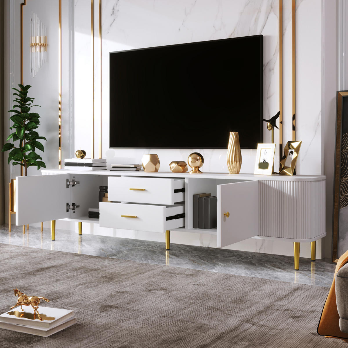 TV-ELEMENT mit 2 Schubladen 170 cm MDF Weiß - Weiß, Holzwerkstoff (34/45/170cm) - Beauniv