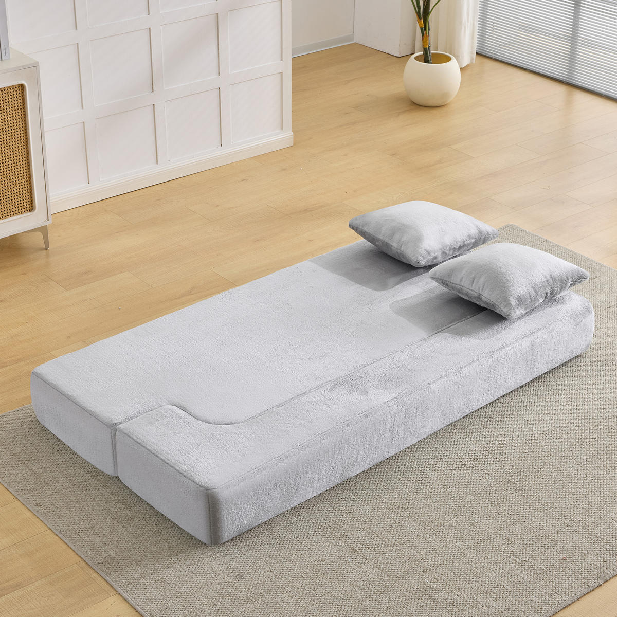 2-SITZER SCHLAFSOFA Stoff Hellgrau mit Kissen - Hellgrau, Textil (190/48/104cm) - WISHDOR