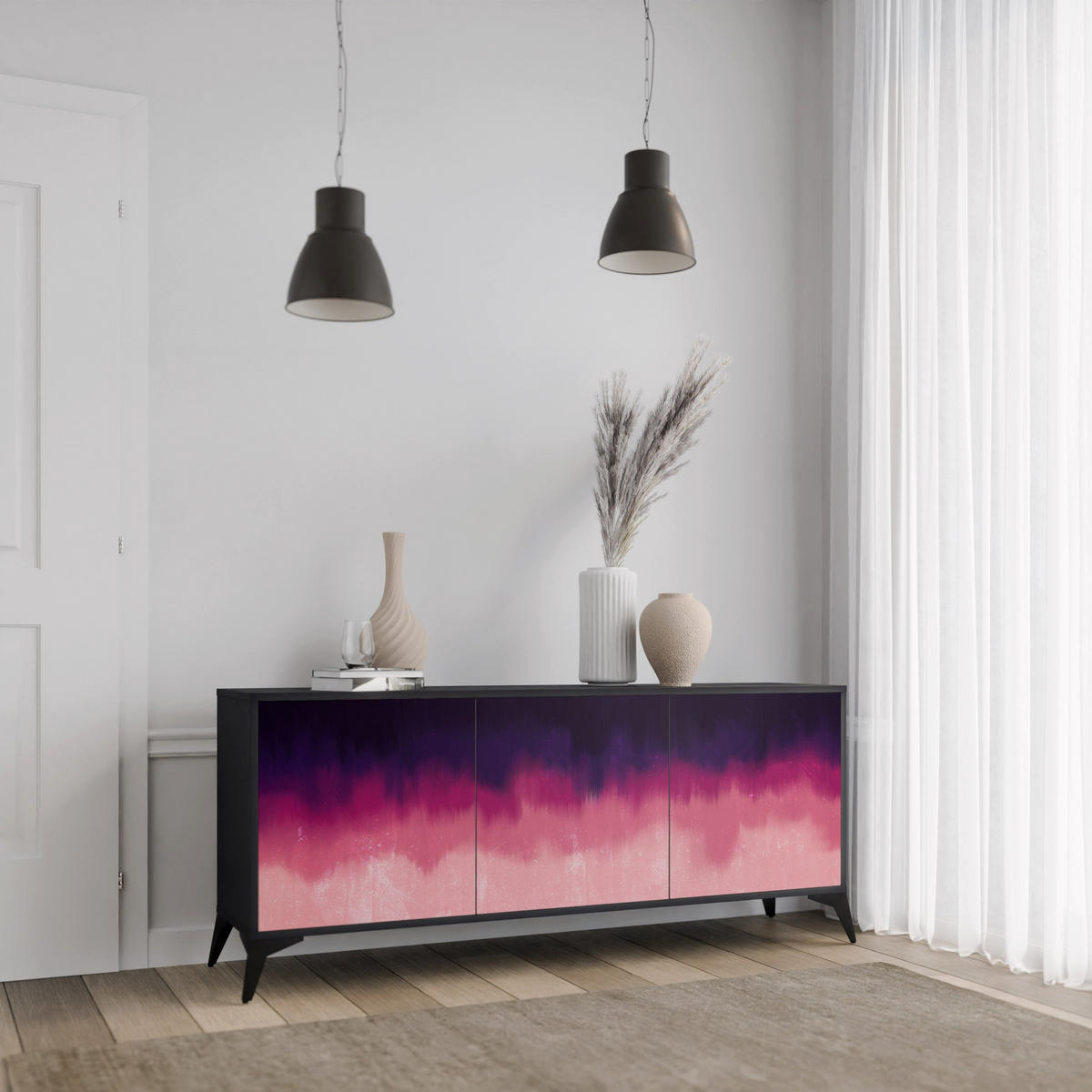 SIDEBOARD AURORA BOREALIS, Eicheneffekt, 164,5x42x77,5 cm, 3 Türen - Eichefarben/Buchefarben, Holzwerkstoff/Buchenholz (164.5/77.5/42cm) - SpaceRebels
