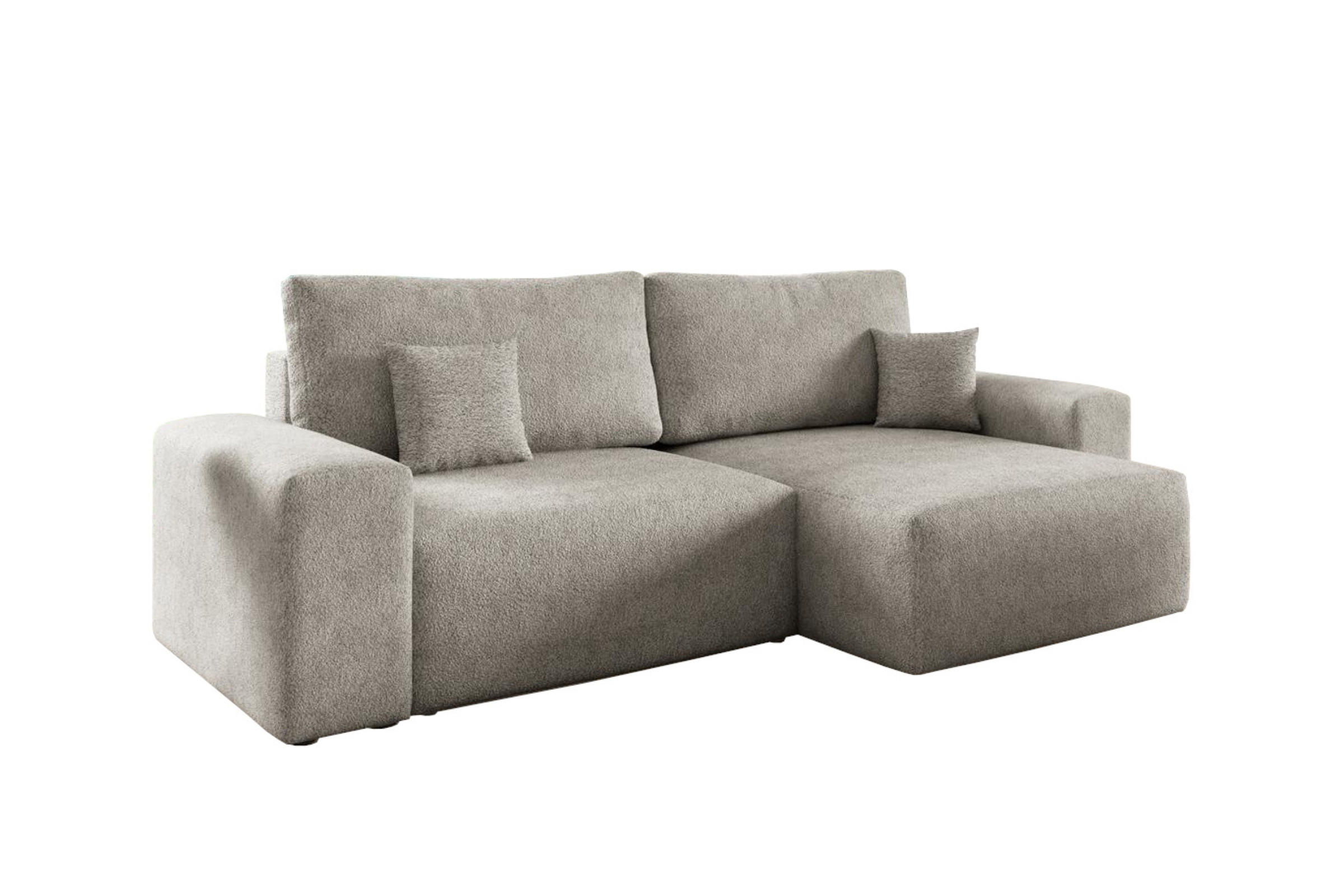 ECKSOFA MILKY 255/148 in Bouclé Grau-Beige rechts - Graubraun, Holz/Holzwerkstoff (255/148cm) - Deine Möbel 24
