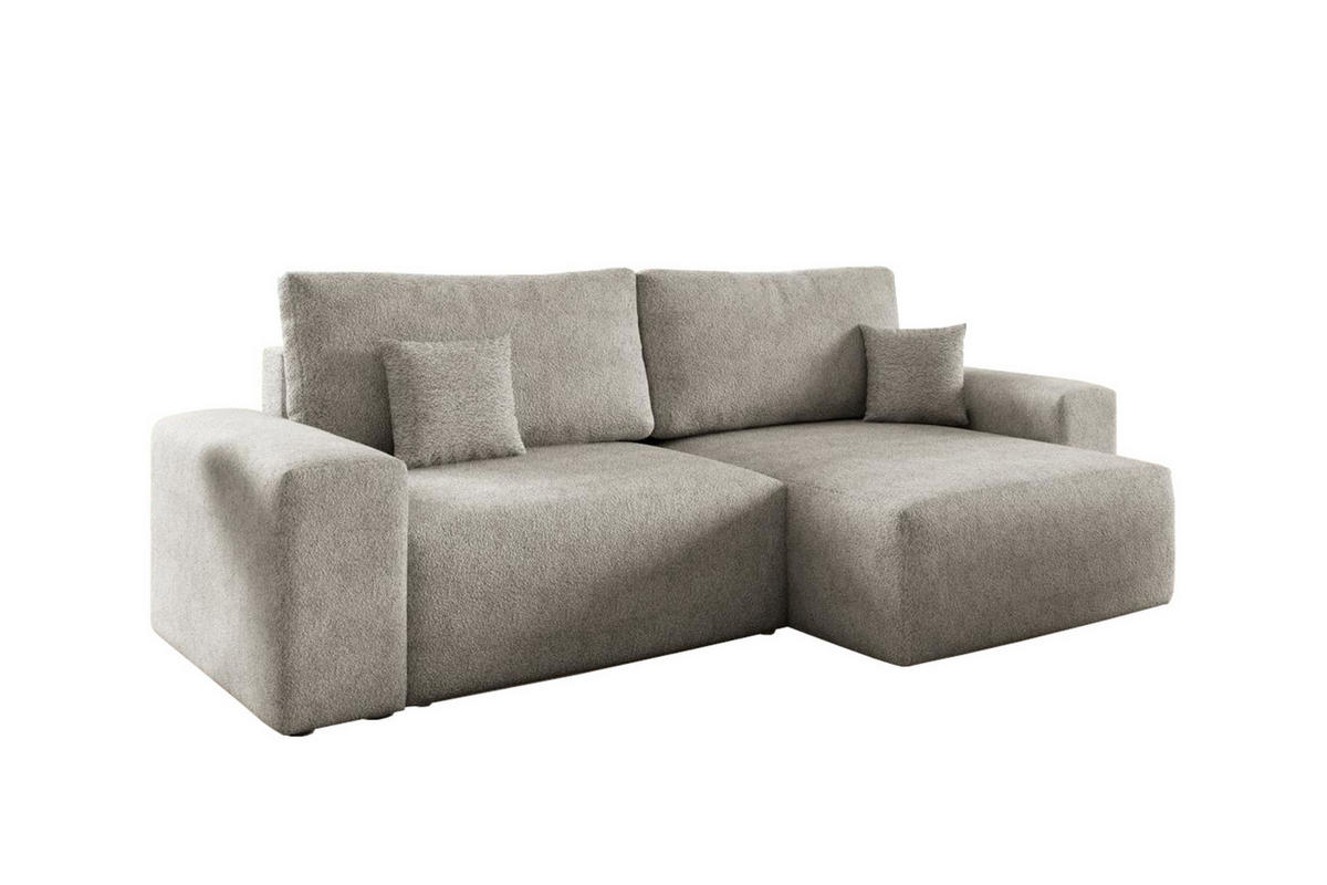 ECKSOFA MILKY 255/148 in Bouclé Grau-Beige rechts - Graubraun, Holz/Holzwerkstoff (255/148cm) - Deine Möbel 24
