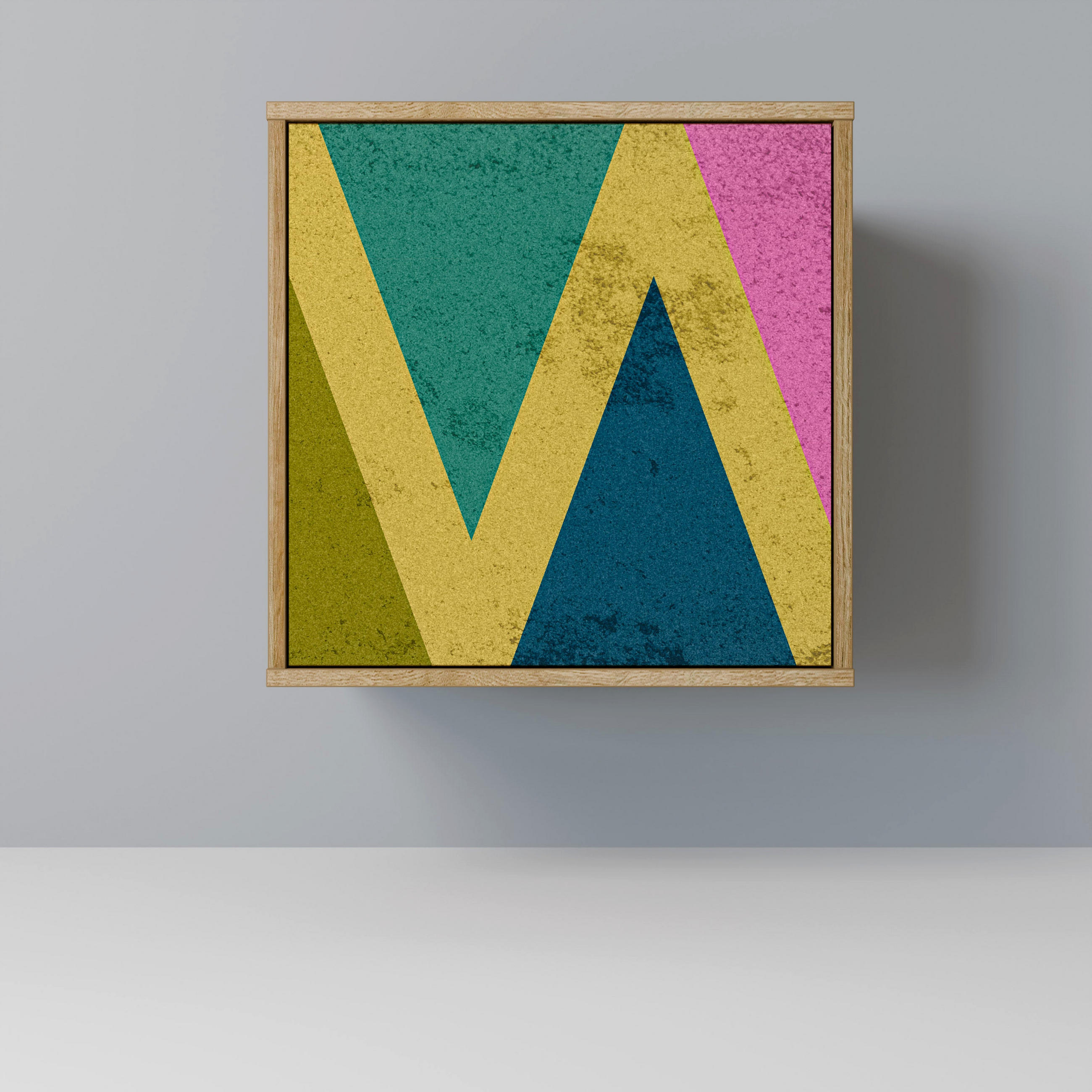 SIDEBOARD COLORFUL TRIANGLES, Eichefarben, 57,5x42x57,5 cm, Ohne Füße - Eichefarben/Multicolor, Holzwerkstoff (57.5/57.5/42cm) - SpaceRebels