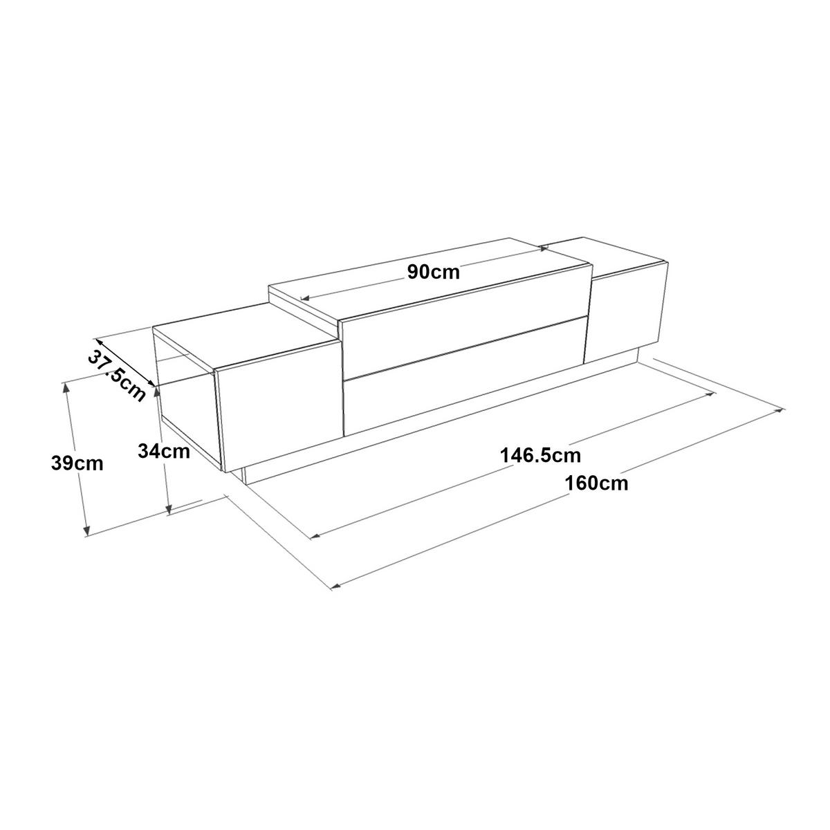 FERNSEHSCHRANK Firås - Eichefarben/Anthrazit, Holzwerkstoff (37.5/39/160cm) - [en.casa]