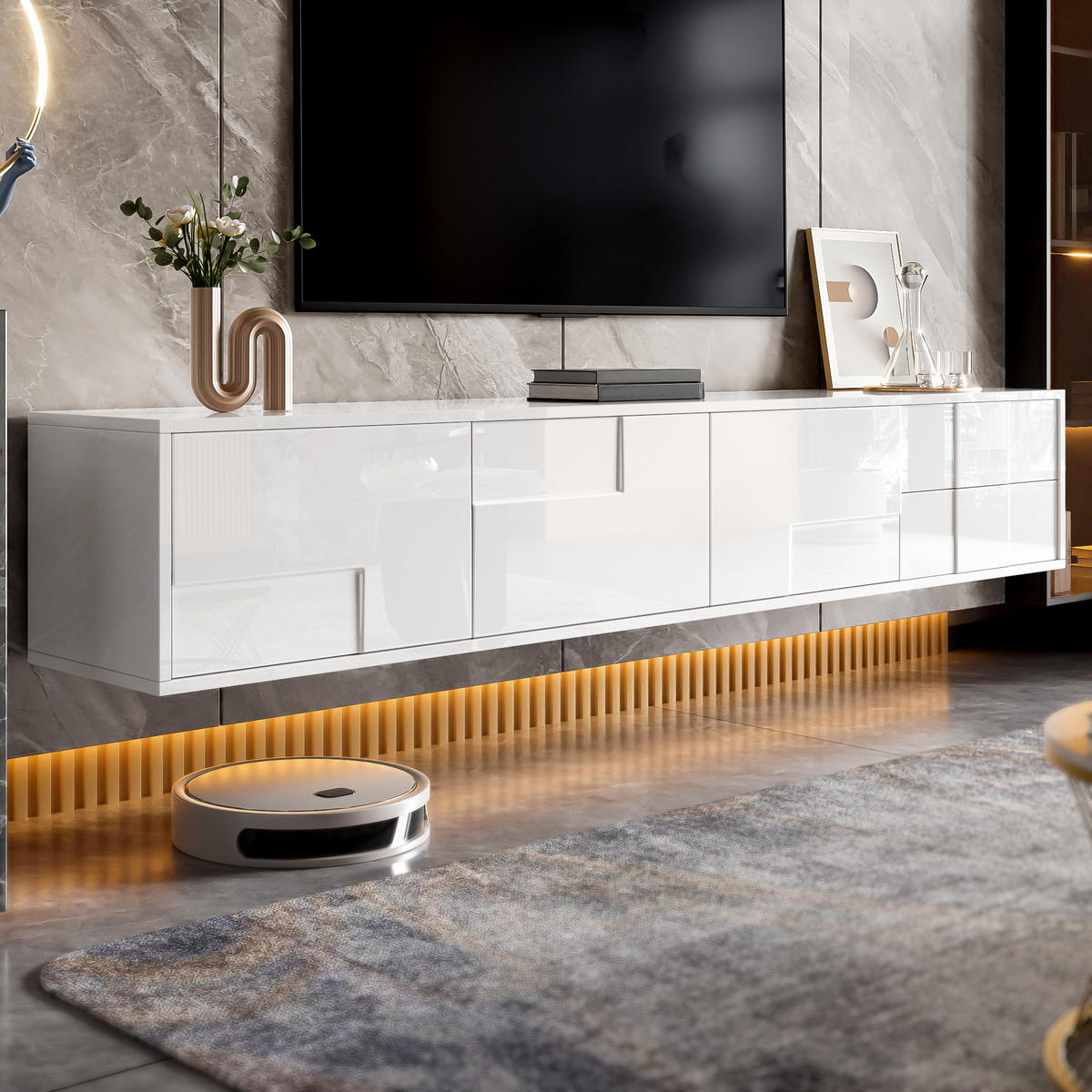 TV-SCHRANK 170cm Weiß Hochglanz grifflos Stauraum modern - Weiß, Holzwerkstoff (30/30.5/170cm) - FLIEKS
