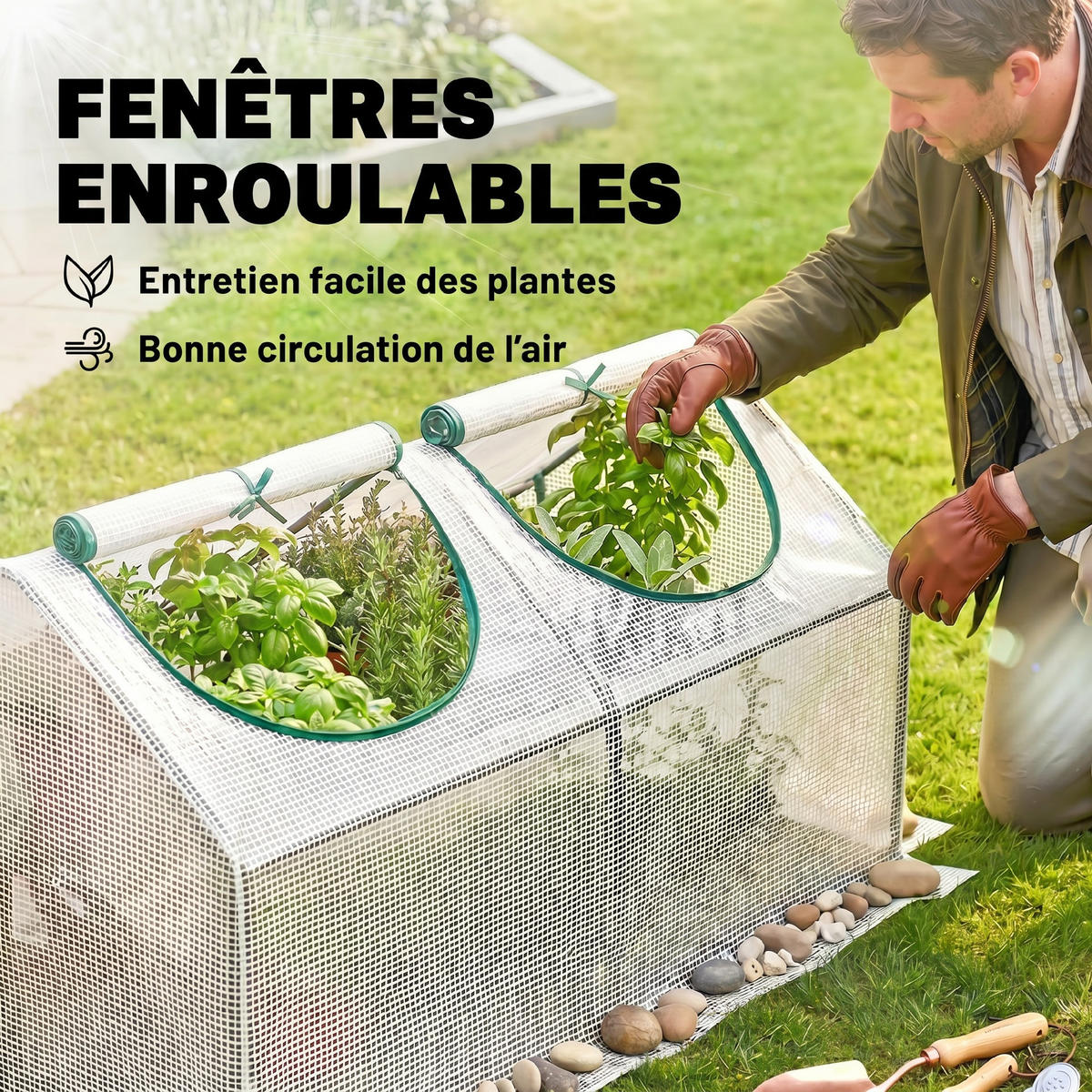 MINI-GEWÄCHSHAUS, 2 aufrollbare Fenster, HDPE 140g/m², 120x60x60cm, Weiß - Multicolor, Kunststoff (120/60/60cm) - FORIOUS