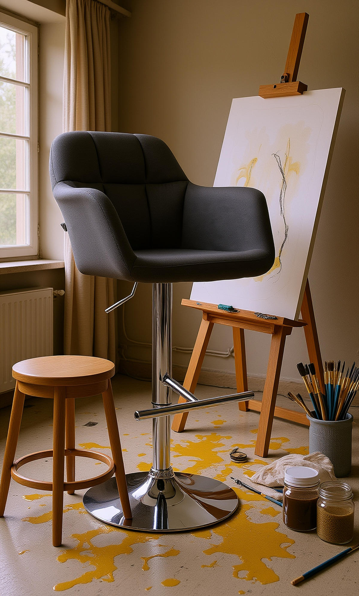 BARHOCKER Nardo Stoff chrom schwarz - Chromfarben/Schwarz, Textil/Metall (57/118/59cm) - TPFLiving