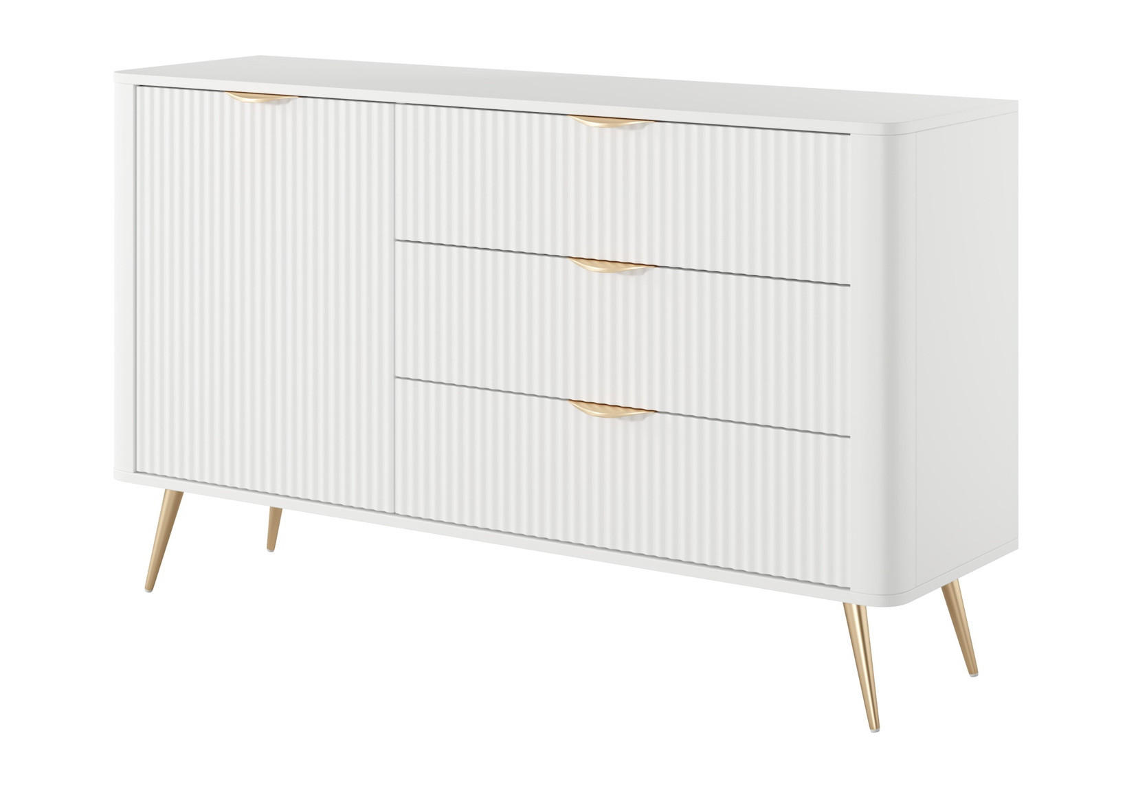 KOMMODE 138 cm Brando mit Schubladen, 1 Tür, Weiß - Goldfarben/Weiß, Holz/Metall (138/81/38cm) - Emporius