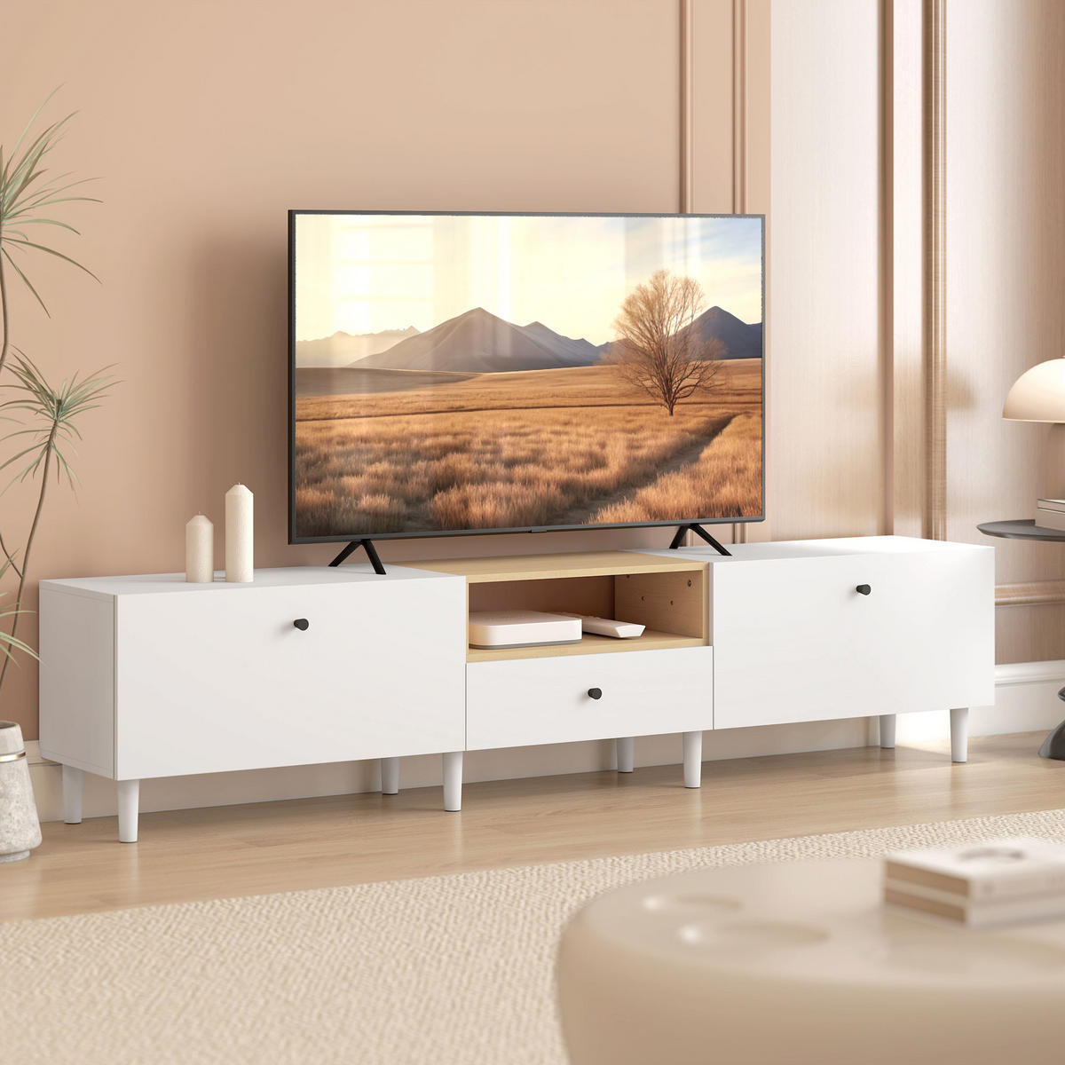 TV-SCHRANK für Fernseher bis zu 90 Zoll Weiß - Multicolor/Schwarz, Holzwerkstoff/Metall (35/45/200cm) - HOMCOM