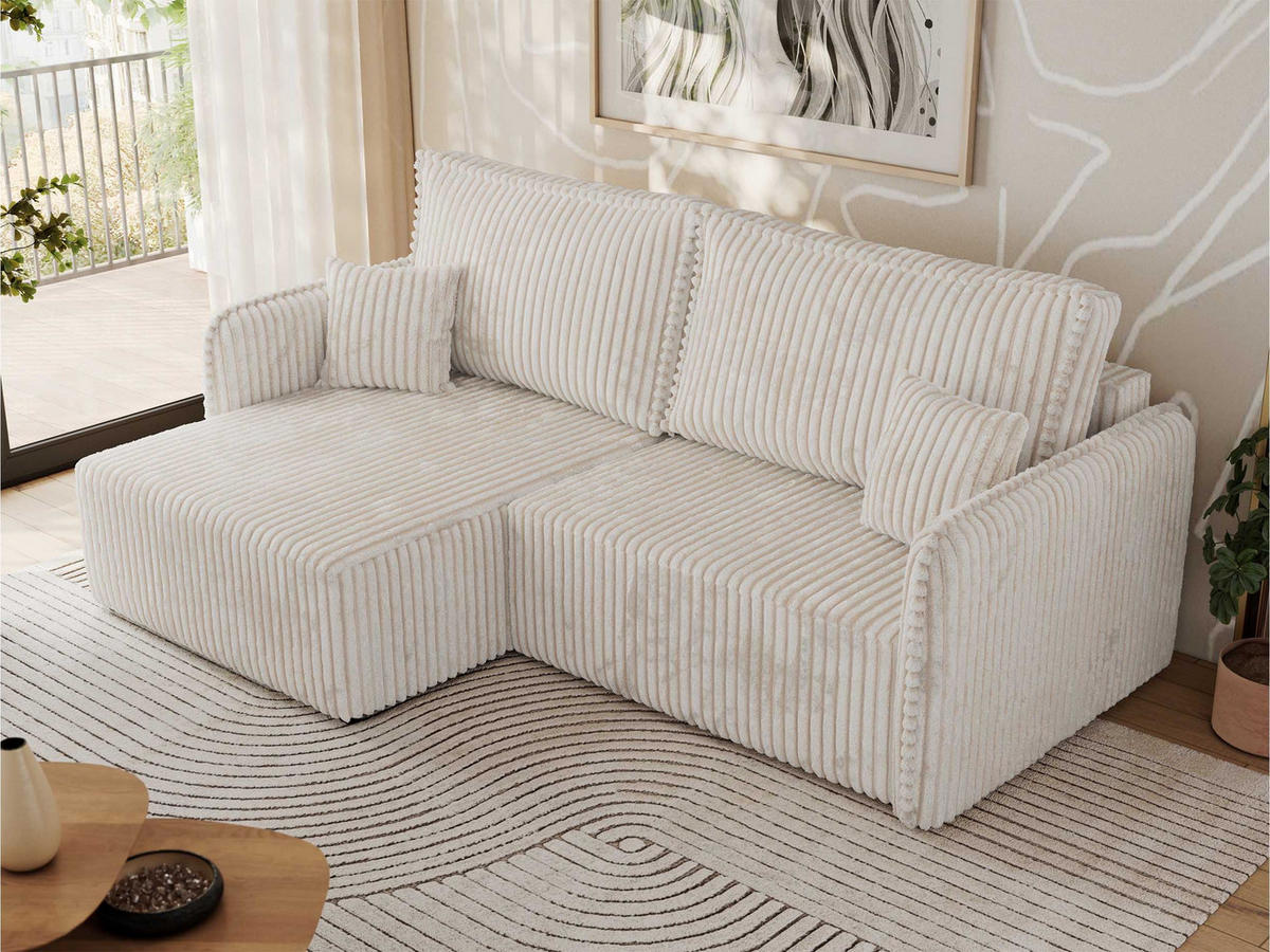 ECKSCHLAFSOFA MESTO L Beige Cord - links - Beige/Schwarz, Kunststoff/Textil (227/147cm) - MKS