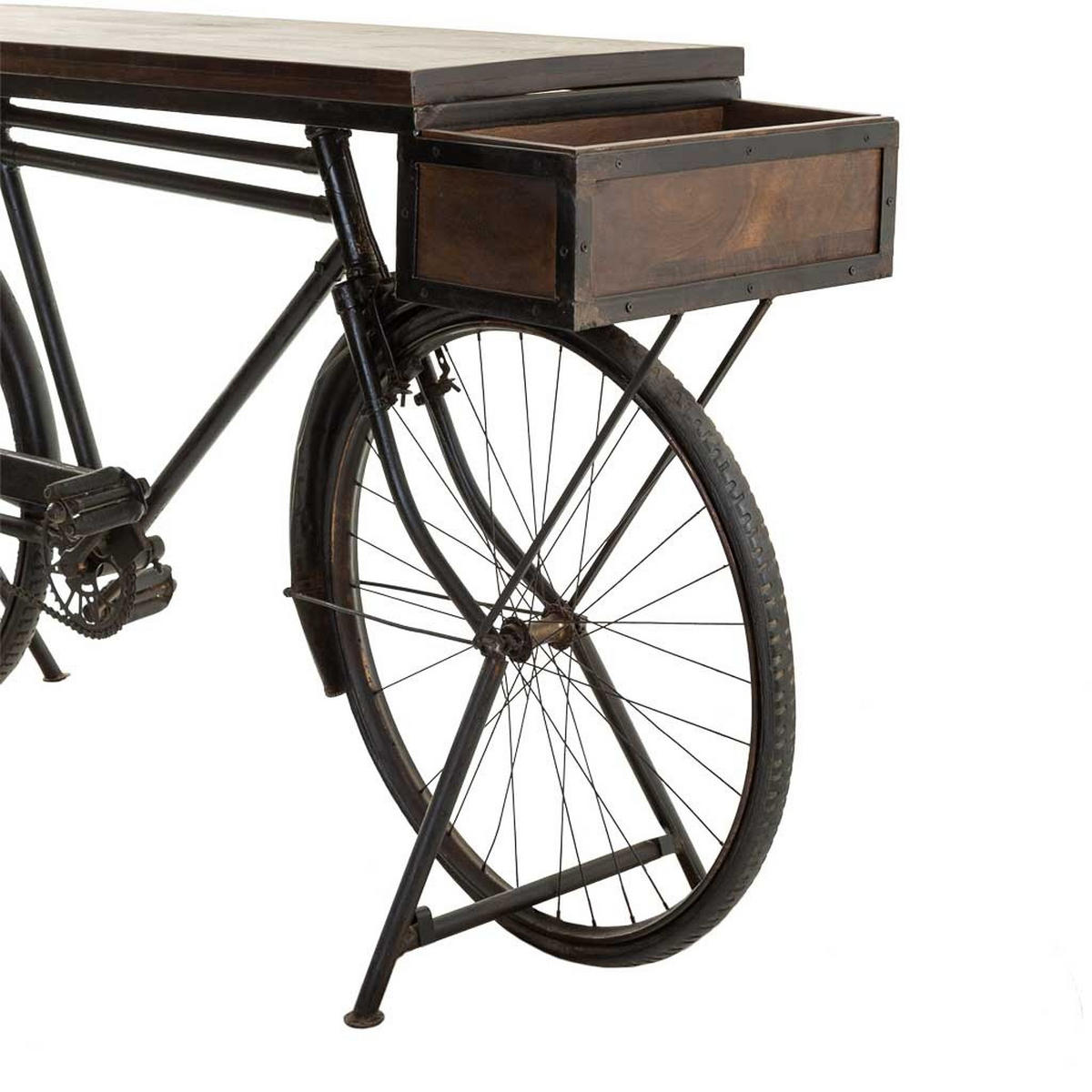 FLURTISCH aus Holz und Metall in Fahrradform, schwarz, 198x50x90 - Multicolor, Metall (50/198/90cm) - Wanderlust