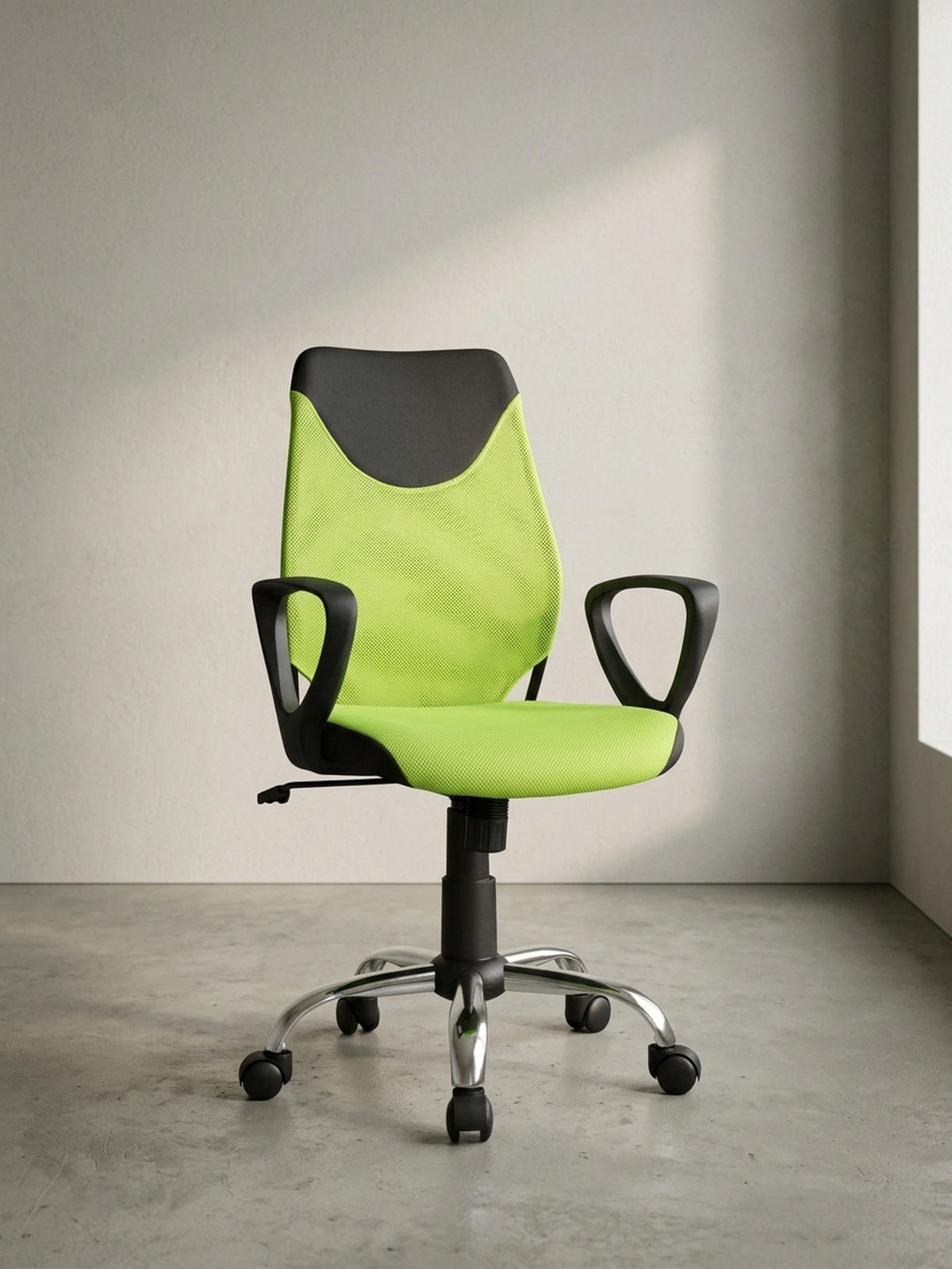 JUGENDDREHSTUHL Nylon Ergonomisch Höhenverstellbar DAVOS, Grün 60x60x101 cm - Silberfarben/Schwarz, Textil/Metall (60/101/60cm) - KADIMA DESIGN