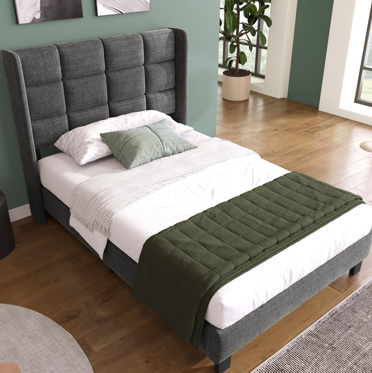 POLSTERBETT 90/200 cm Grau aus Leinen mit Lattenrost - Grau, Textil (90/200cm) - OKMYHOME