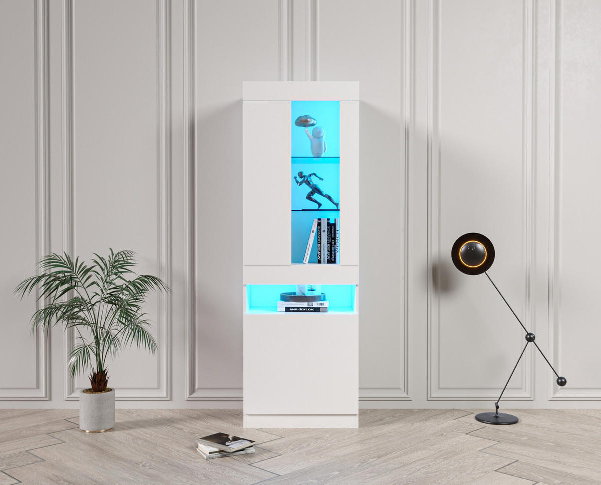 VITRINE 50/40/180 cm aus Spanplatte mit LED-Beleuchtung Weiß - Weiß, Holzwerkstoff (40/180/50cm) - Modenvie