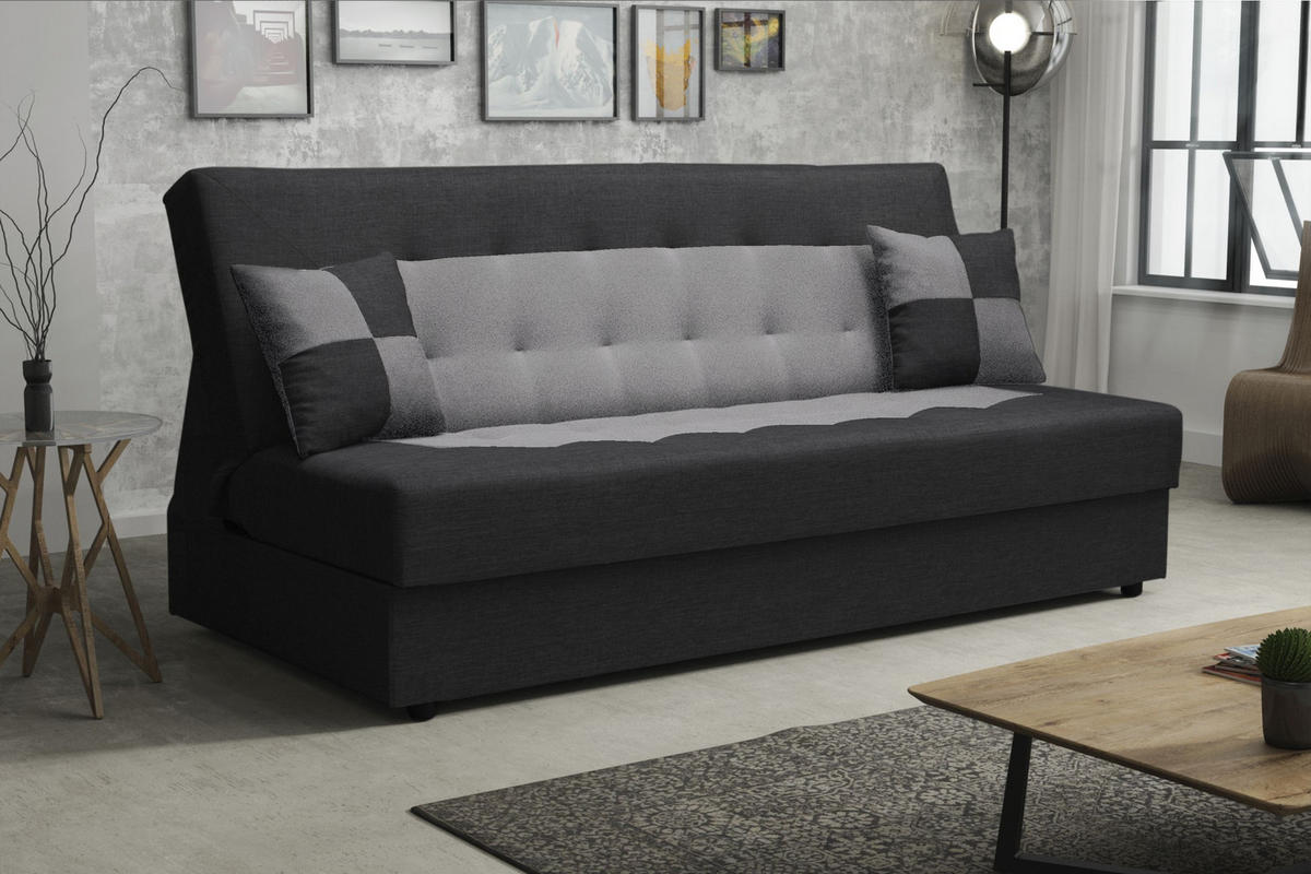 SOFA POLO mit Schlaffunktion SAWANA 14+21 mit Stauraum - Schwarz, Textil (80/96/192cm) - Bedante