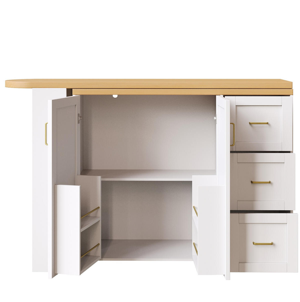 BARSCHRANK Barwagen ausziehbar mit Schrank, 3 Schubladen & Rollen, 135-228/39/104 cm, Weiß, - Weiß, Holzwerkstoff (39/104/135cm) - Redom