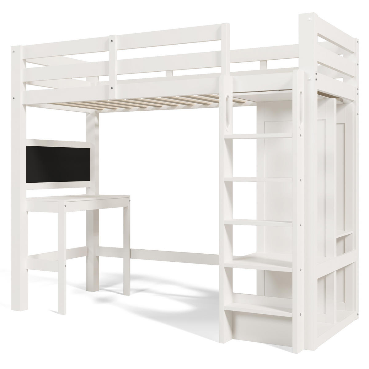 HOCHBETT 90/200 cm mit Schreibtisch in Weiß - Weiß, Holz (90/200cm) - KOMHTOM