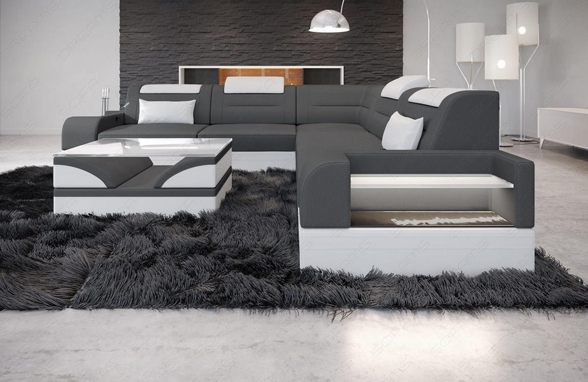 COUCH Trivento L-Form Grau Weiß Mikrofaserstoff - Grau, Kunststoff (274/274cm)