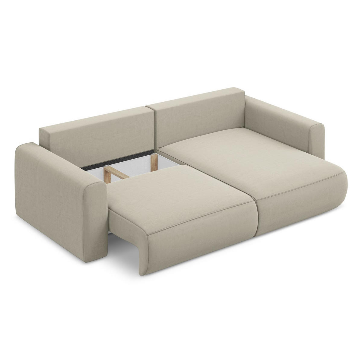 ECKSOFA mit Schlaffunktion Samt Stoff Creme - Perlmutt/Creme, Kunststoff/Textil (240/149cm) - LaMiaSofa