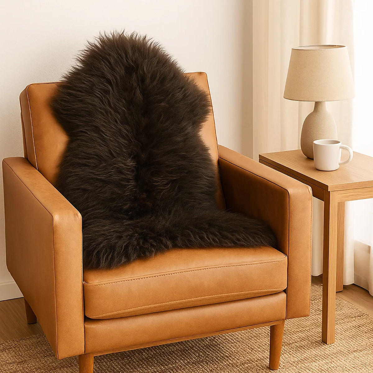 SCHAFFELL Island Langhaar – Dunkelbraun ca. 110 cm - Dunkelbraun, Fell (60/110cm)