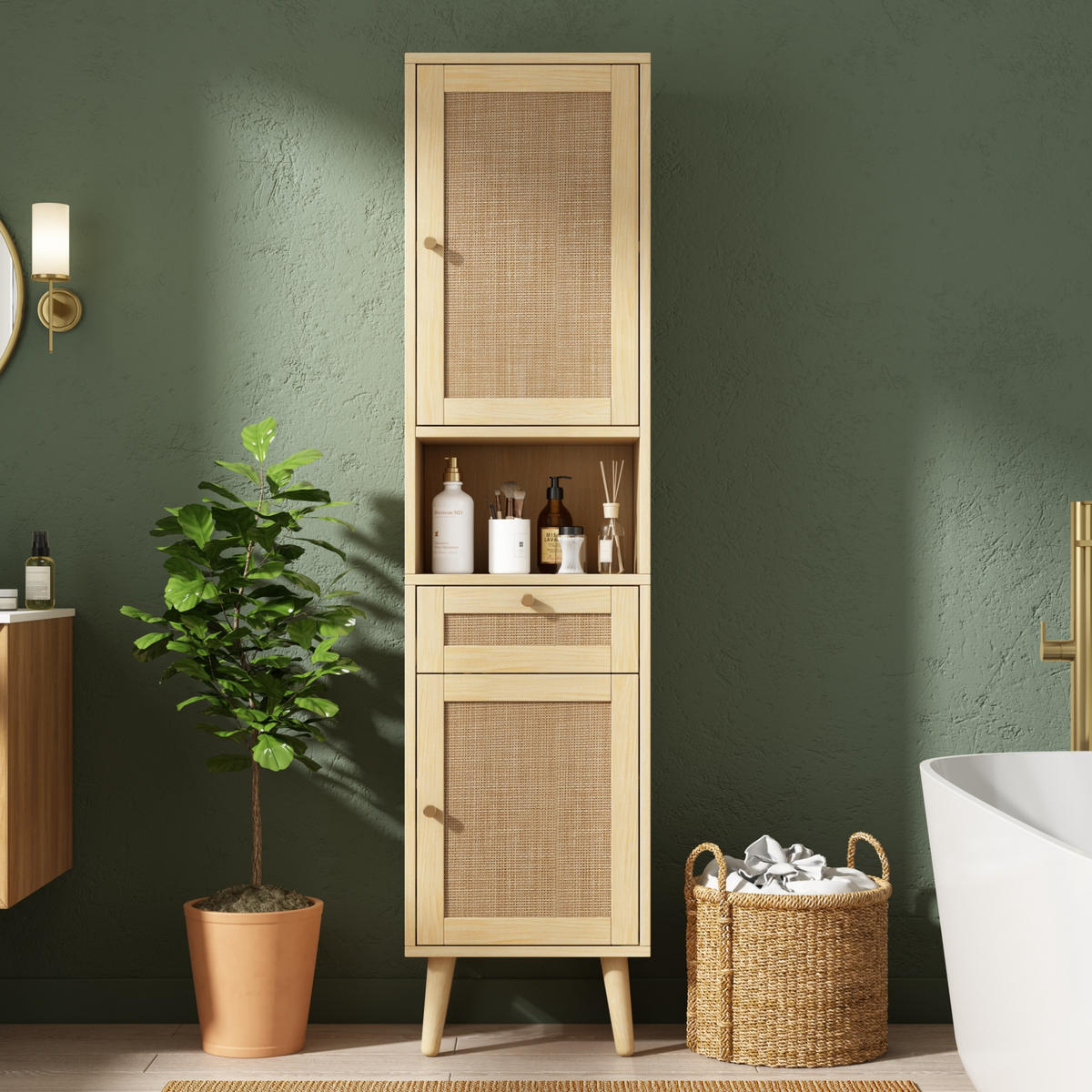 HOCHSCHRANK 40/30/166 cm Naturholz mit 1 Schubladen - Goldfarben/Naturfarben, Holz/Holzwerkstoff (30/166/40cm) - Oxeza