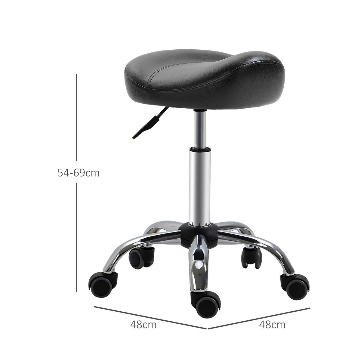 ROLLHOCKER, Höhenverstellbarer, Schwarz - Schwarz, Leder (48/69/48cm) - HOMCOM