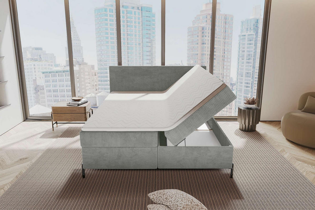 BOXSPRINGBETT VERO Cordstoff Hellgrau 140/200 cm - Hellgrau/Schwarz, Holzwerkstoff/Textil (140/200cm) - 99rooms