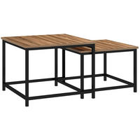 KLUBSKA miza, komplet 2 kosov, 60/60/45 cm in 54/54/38 cm, naravni lesni dekor in črno jeklo - naravne barve, leseni material (60/60/45cm) - BEAOK