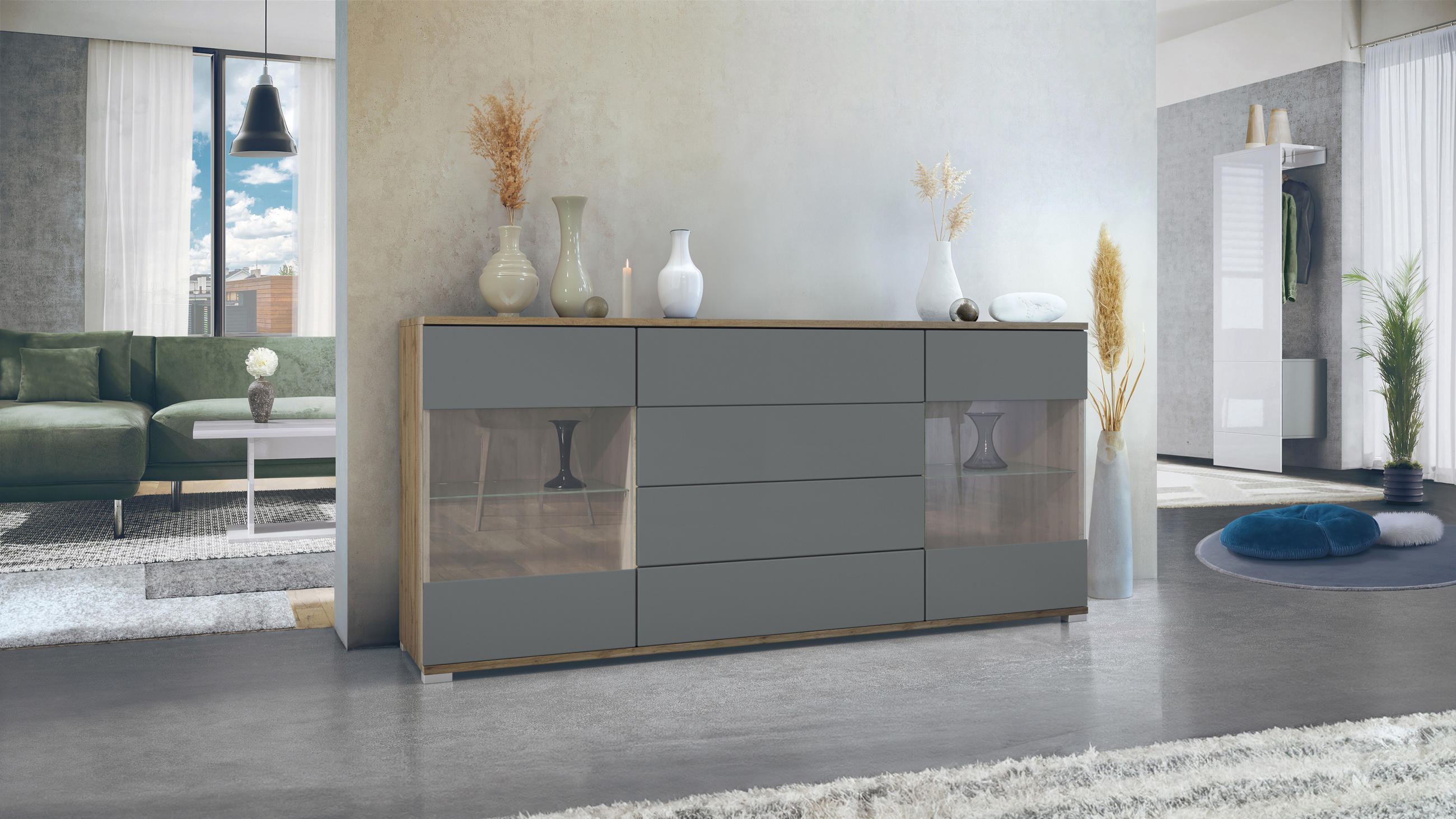 SIDEBOARD Bari Graphit Seidenmatt - Graphitfarben, Holzwerkstoff (166.5/75.5/35cm) - Vladon