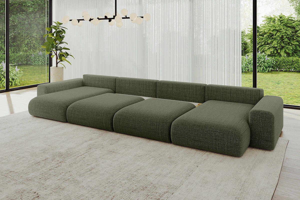 WOHNLANDSCHAFT mit Schlaffunktion ESKAR-U2-464x176x72cm Grün - Hellgrün/Grün, Holzwerkstoff/Kunststoff (176/72/464cm) - ALTDECOR