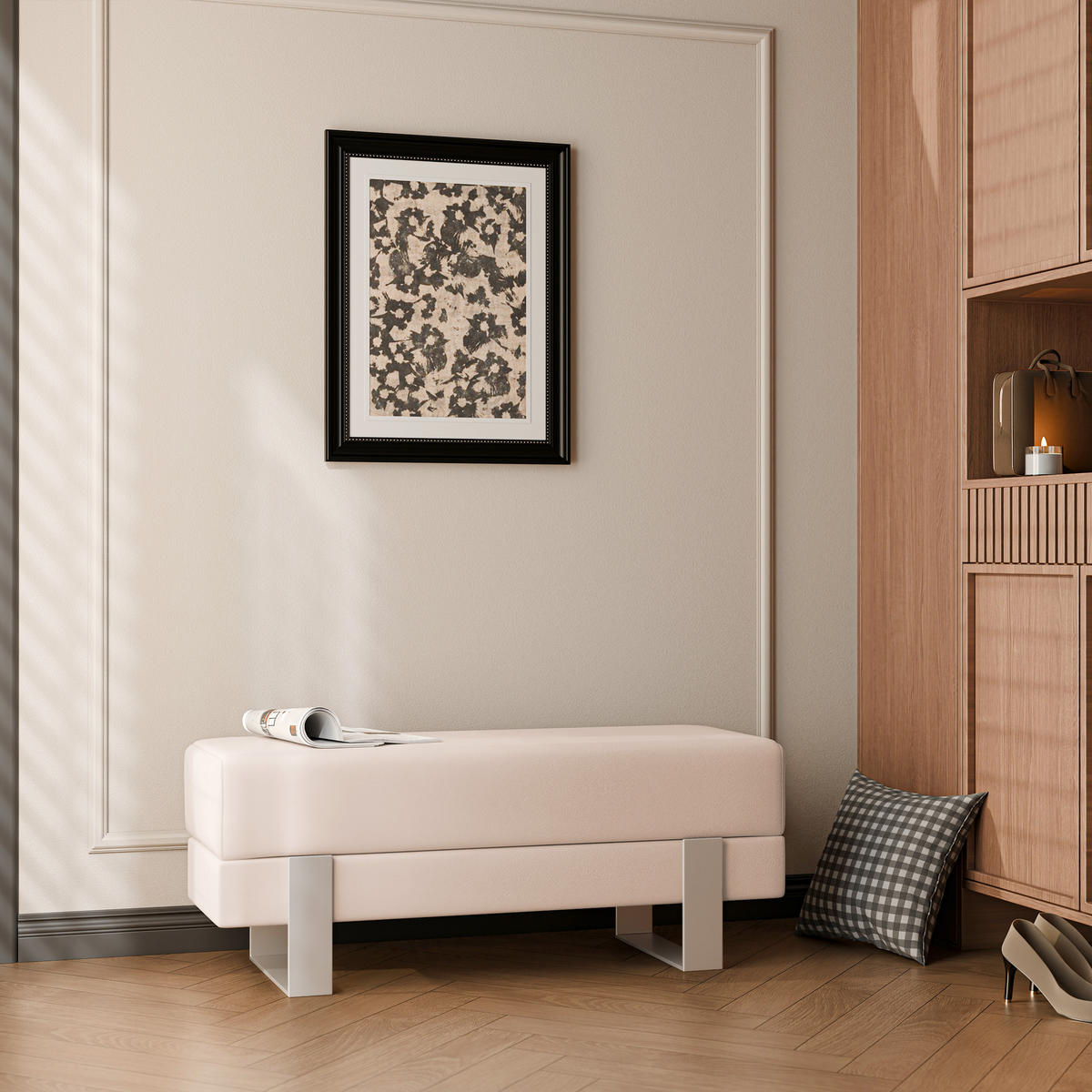 POLSTERBANK RIVA 80 cm Kaschmir / Beige ,Metallgestell - Beige, Metall (80/47/35cm) - Idohome