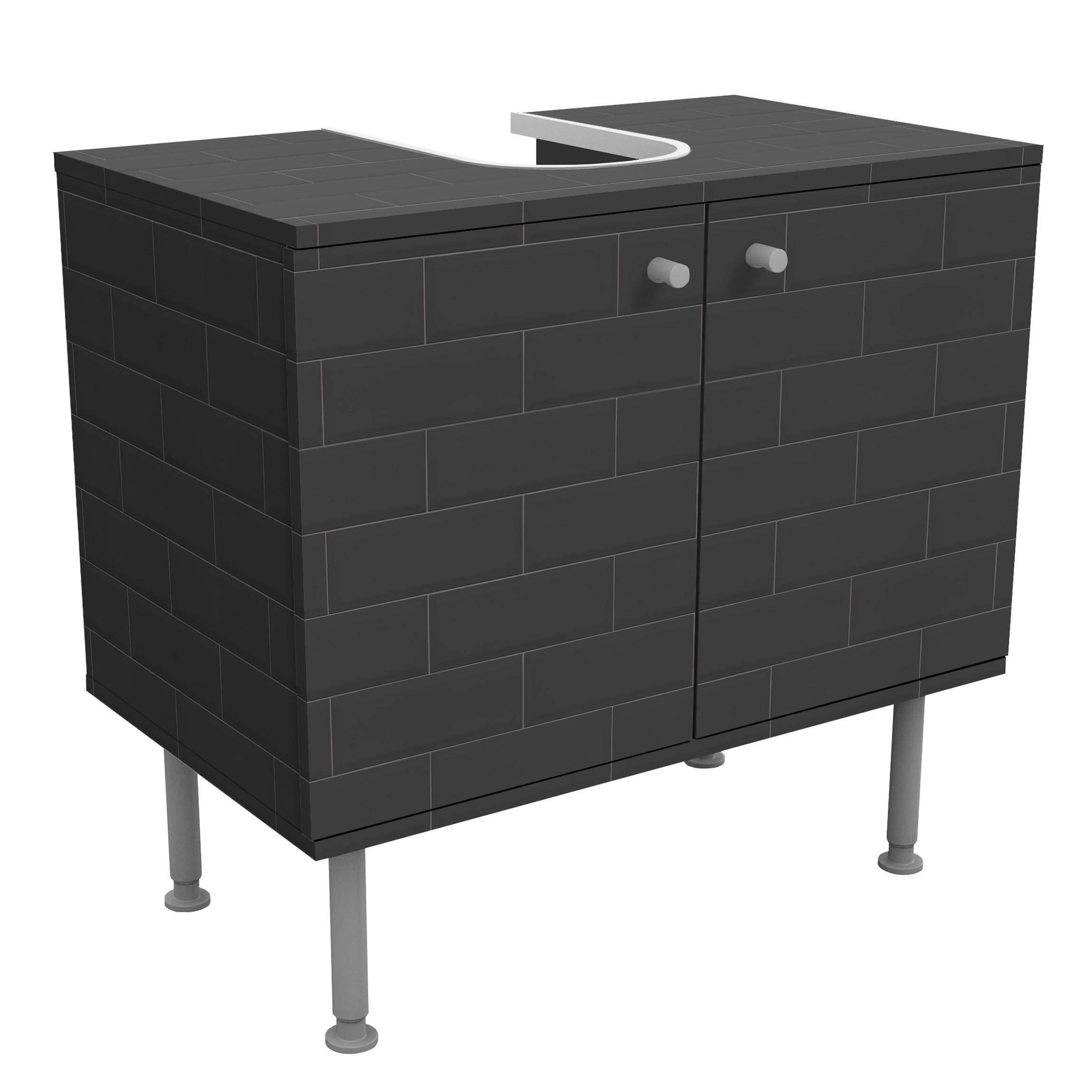 WASCHBECKENUNTERSCHRANK Keramikfliesen anthrazit 60/55/35 cm - Schwarz, Holzwerkstoff (60/55/35cm) - Bilderwelten