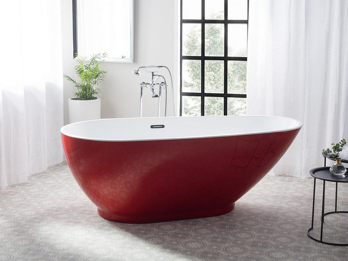 BADEWANNE FREISTEHEND 82x173x59 cm rot Guiana - Rot, Kunststoff (82/60/173cm) - Beliani