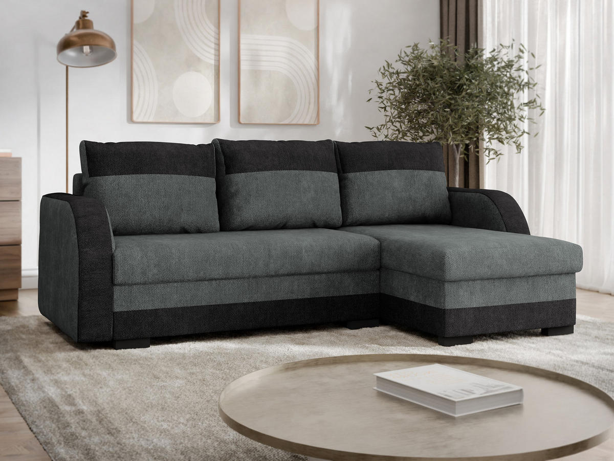 ECKSOFA Jozef - Dunkelgrau/Schwarz, Holz/Textil (230/140cm) - MIRJAN24