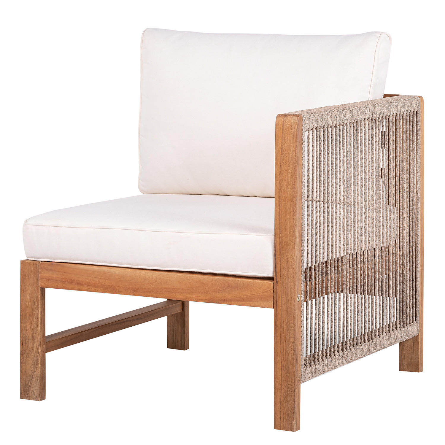 LOUNGESESSEL MIT 1 ARMLEHNE - Akazie massiv / Polyester - Braun / Beige - Beige/Braun, Holz/Textil (65/76/66cm) - home24