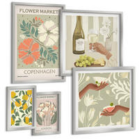 BILDER SET 5er Set - 50x50 cm & 20x30 cm & 40x60 cm Silberner Rahmen - Blumenmotive Rosen Paris - Silberfarben, Kunststoff (40/60cm) - TULUP