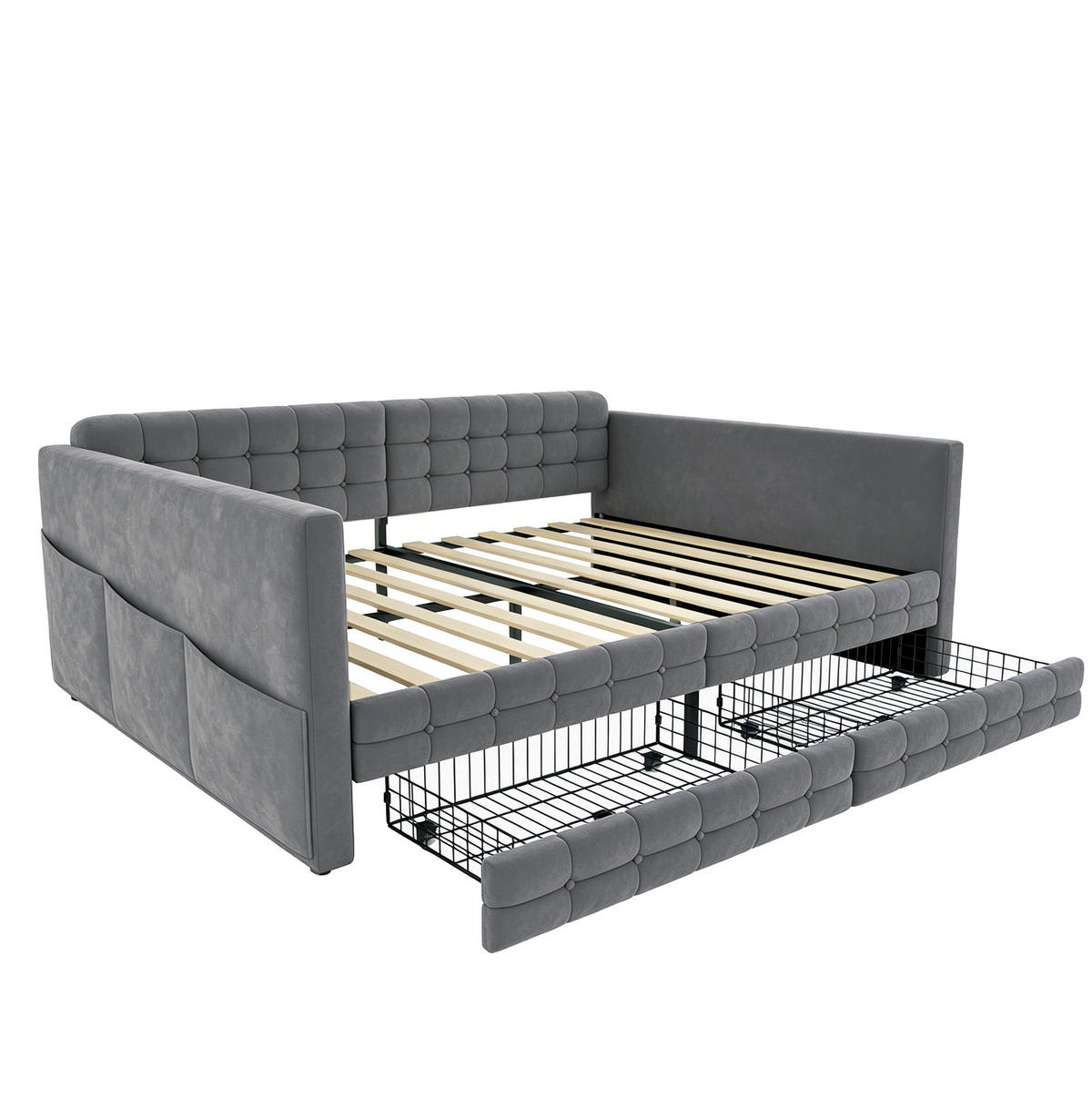 POLSTERBETT 140/190 cm aus Samt mit Stauraum, Grau - Grau, Textil (140/190cm) - OKMYHOME