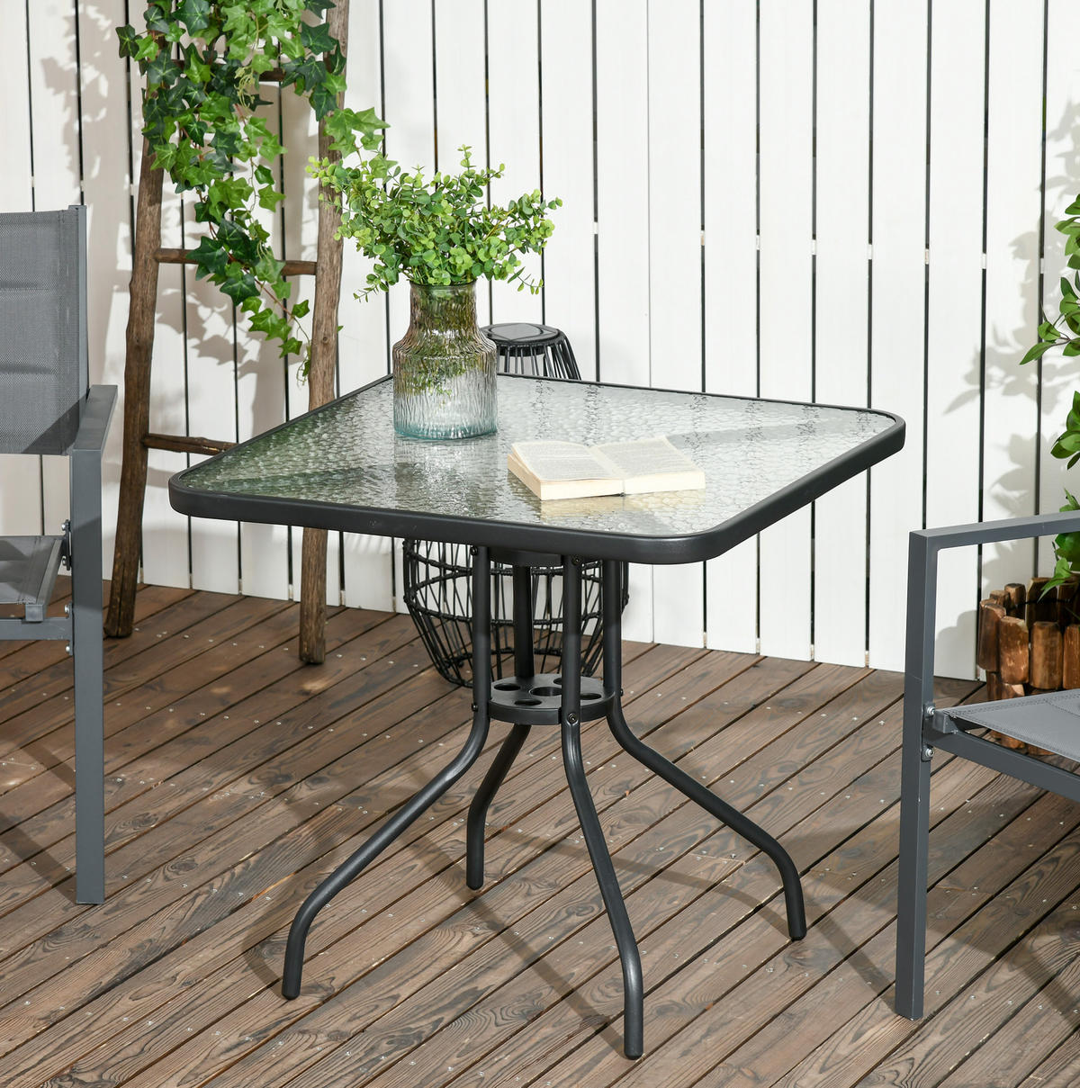 GARTENTISCH aus Metall 76x76x72 cm Schwarz mit Schirmloch - Naturfarben, Metall (76/76/72cm) - Modfu