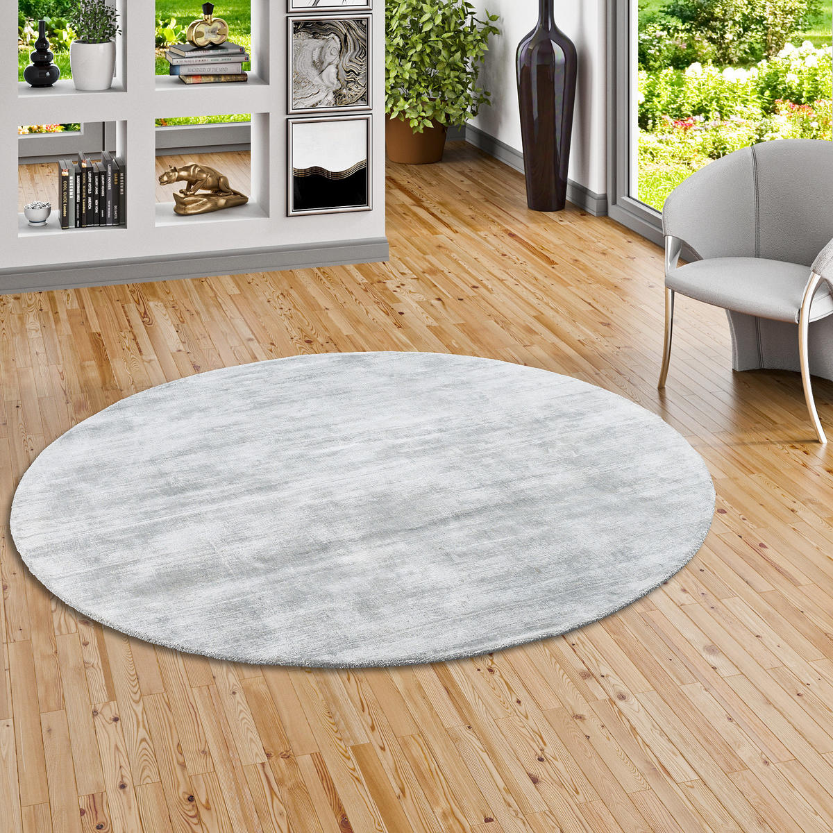 LUXUS DESIGNER TEPPICH ROMA RUND - Grau, Textil (120/120cm) - Pergamon