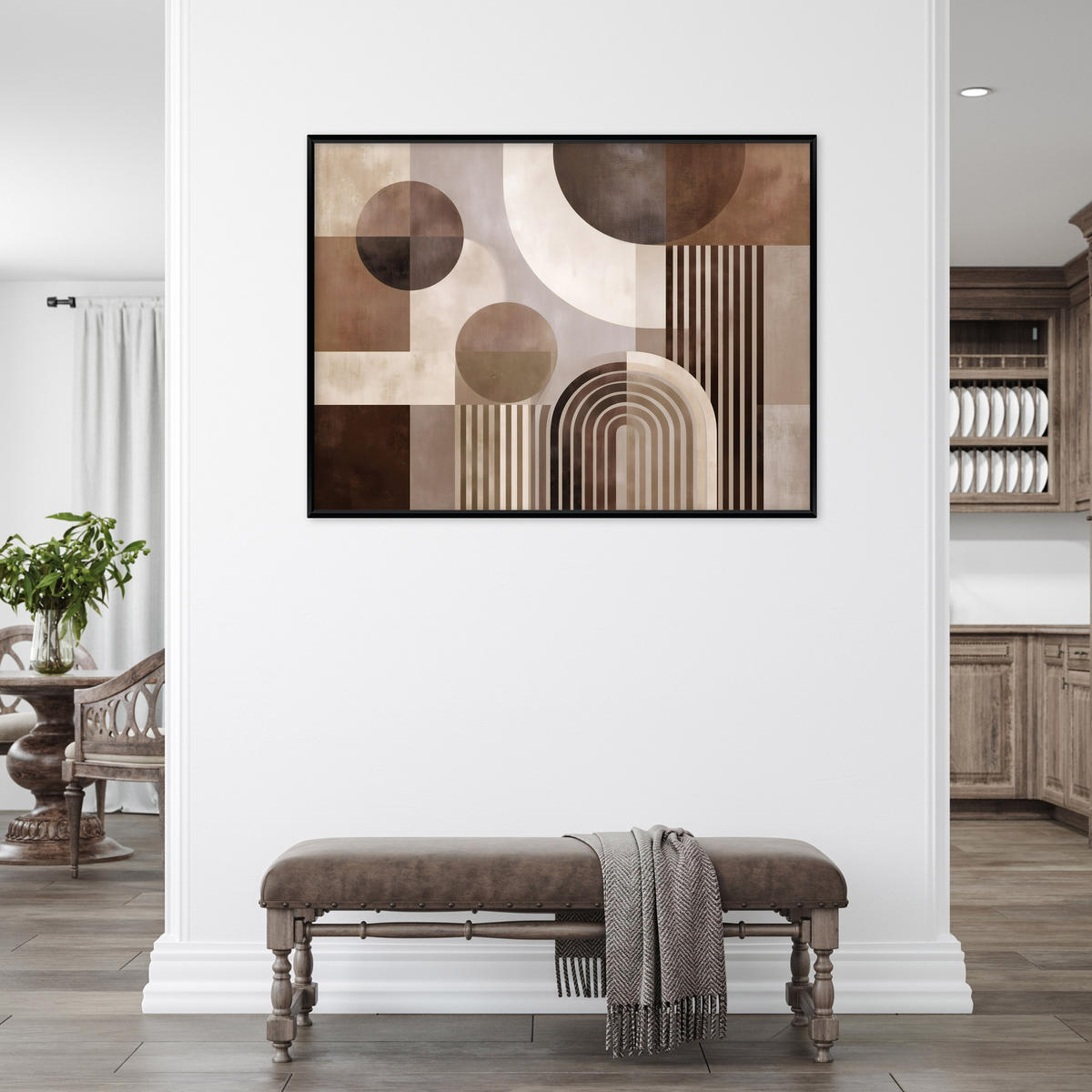 BILDER mit Rahmen Abstraktion Geometrisch Braun 100x70 cm - Multicolor, Holzwerkstoff (100/70cm) - Wallarena