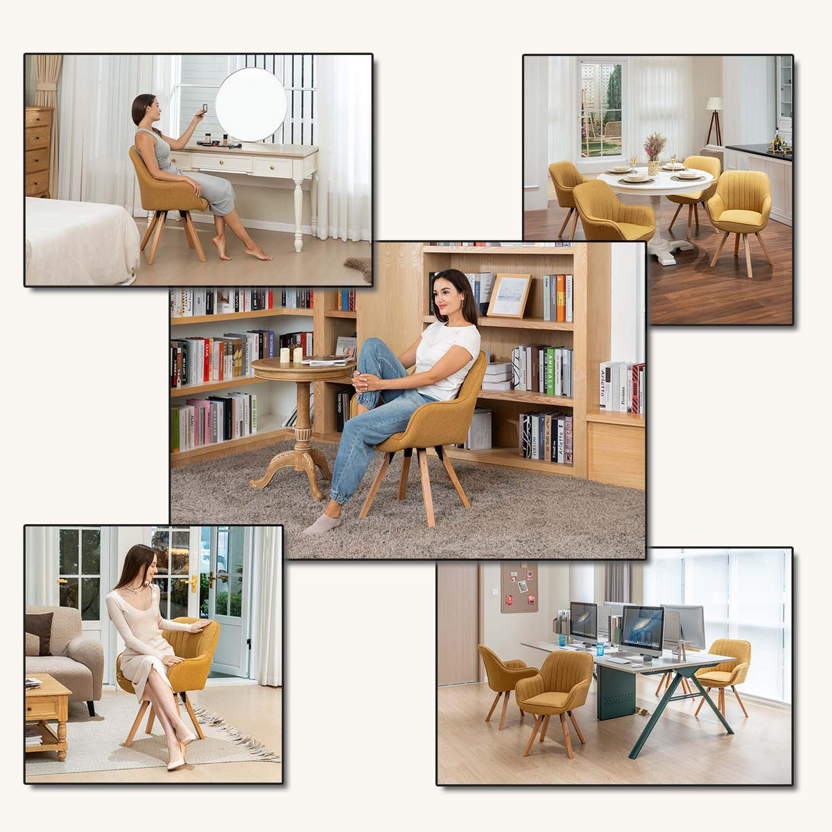 ARMLEHNSTUHL-SET 4 Stück drehbar in Webstoff - Gelb/Buchefarben, Holz/Textil (57/83/56cm) - Meubles Cosy