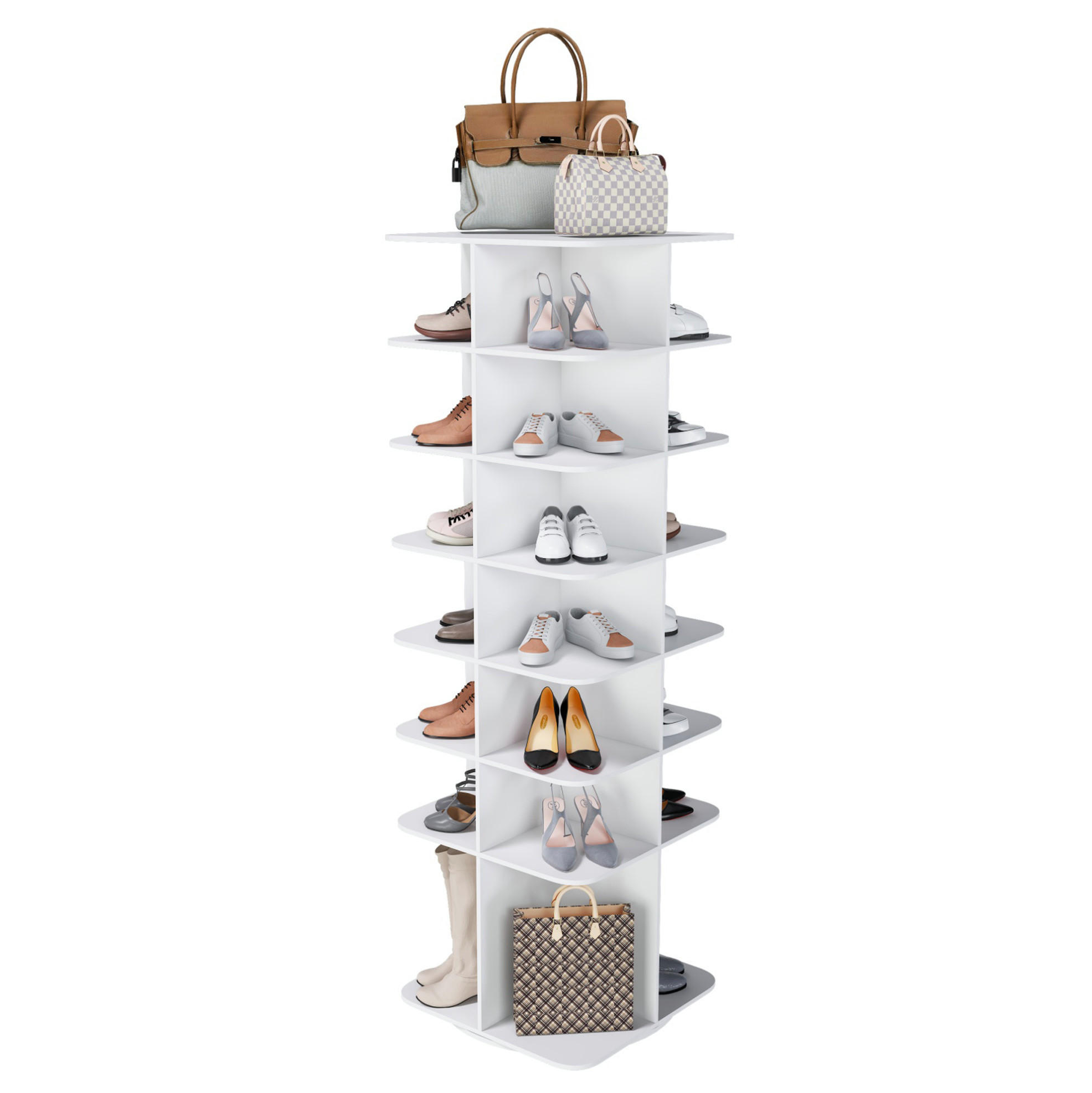 SCHUHREGAL 60/60/184 cm in Weiß drehbar mit 7 Ebenen - Weiß, Holzwerkstoff (184/60/60cm) - Flora Grace