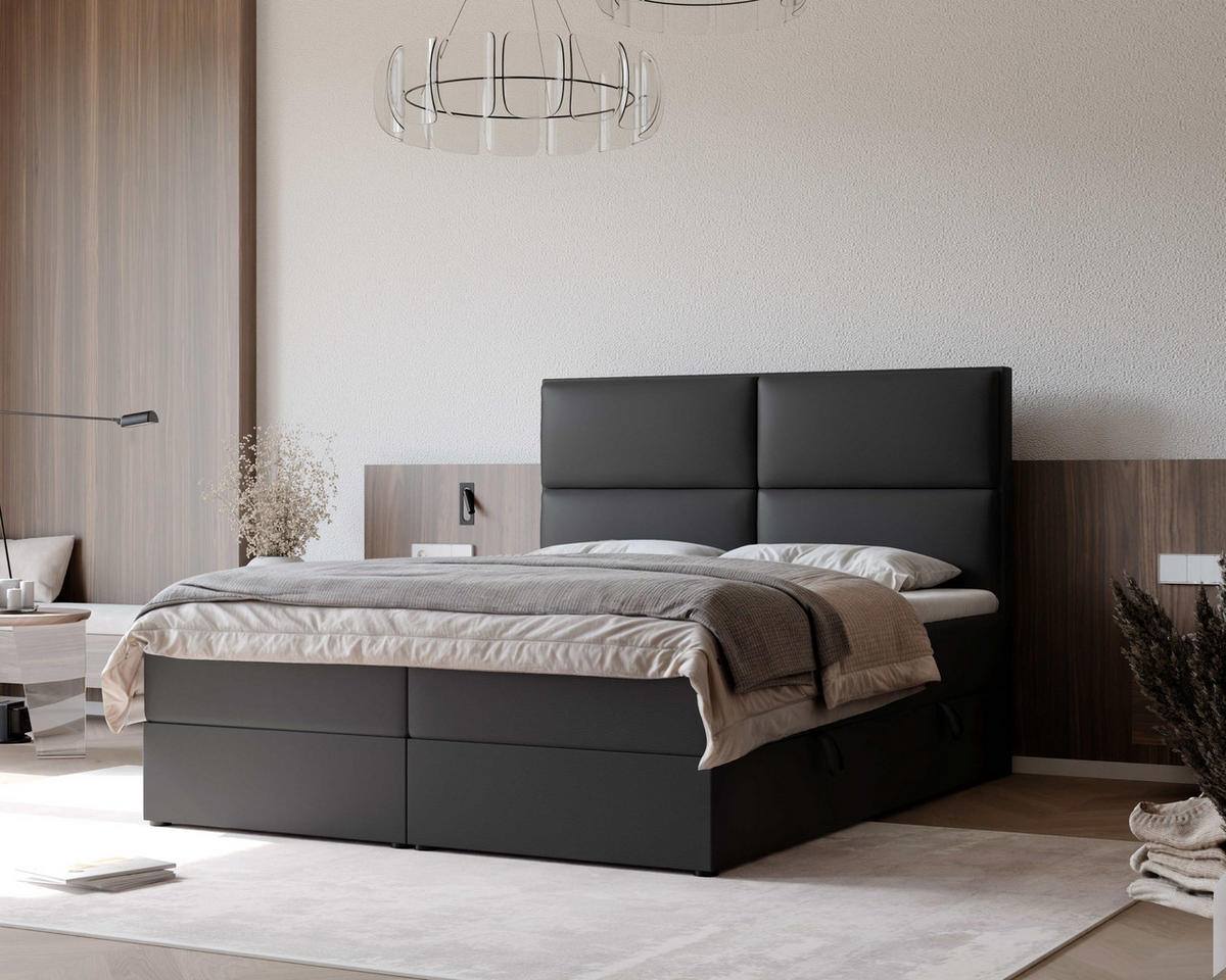BOXBETT 120x200 cm mit Topper - Schwarz, Holzwerkstoff/Textil (180/200cm) - Idohome