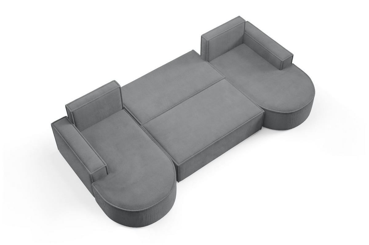 ECKSOFA MOLLY U Freistehendes, mit Schlaffunktion, 140x273cm, Bettkasten und Abnehmbaren Kissen – 316x157x88cm, Curio Stoff, Grau - Dunkelgrau, Holz/Textil (316/157cm) - DomoHome