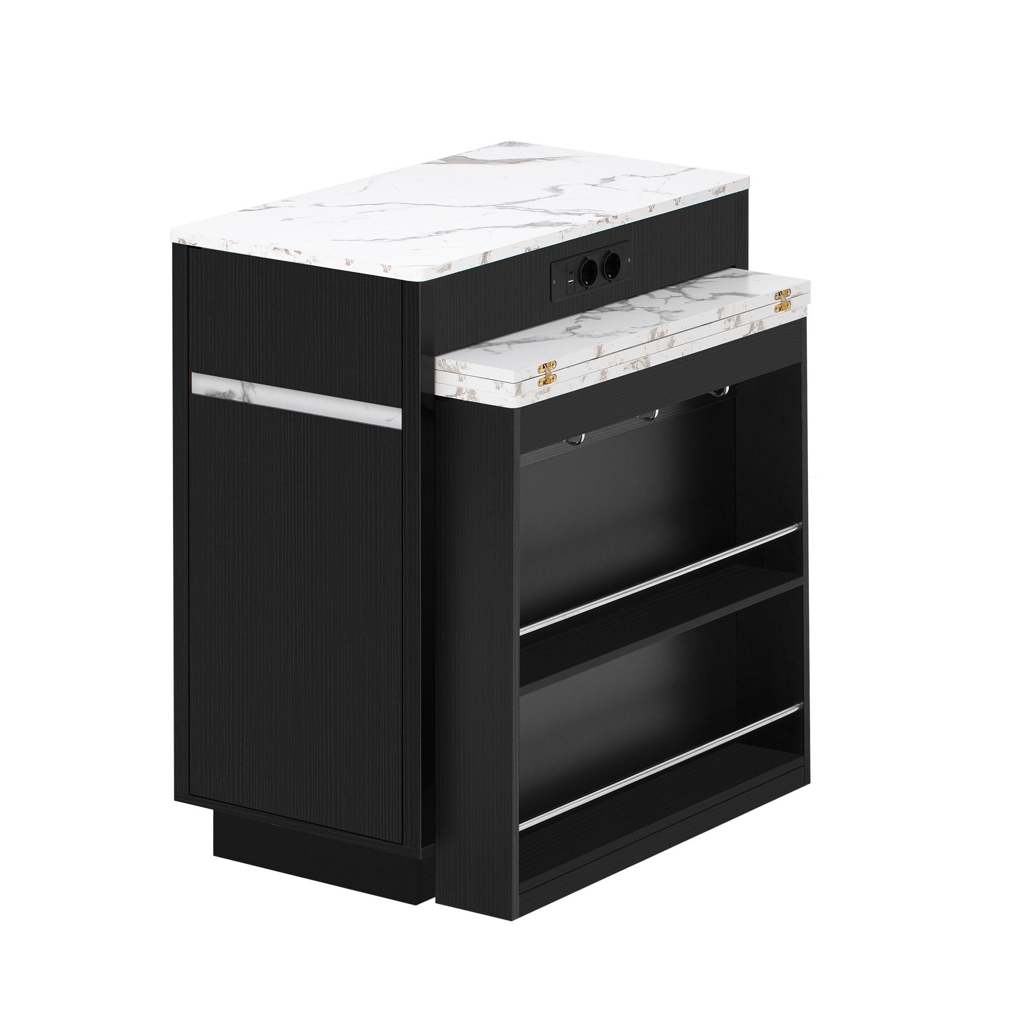 KÜCHENINSEL ausziehbar 58-154/80,5/94 cm mit LED DE-39572 Schwarz - Schwarz, Holzwerkstoff (80.5/94/58cm) - ComfortXL