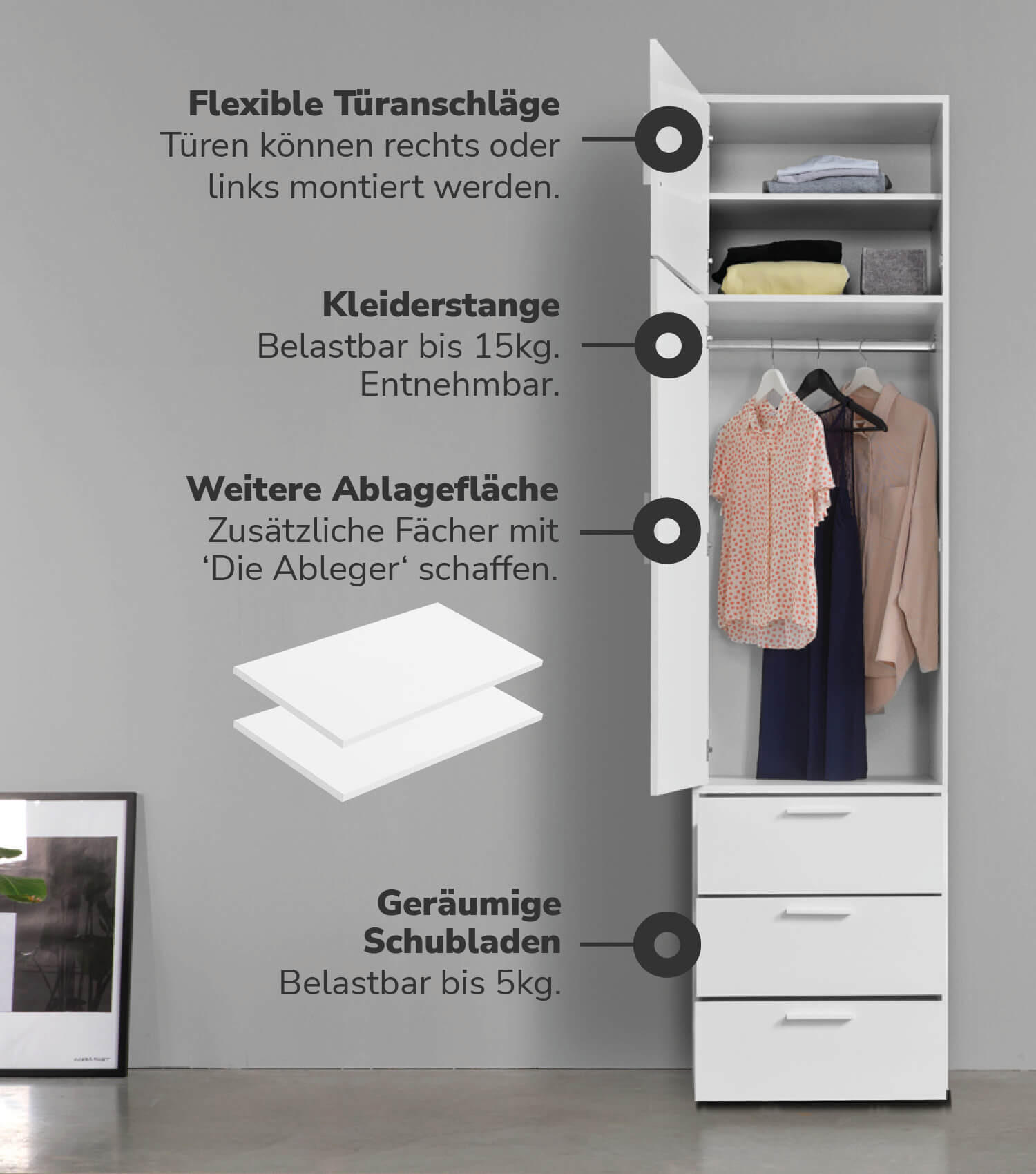 KLEIDERSCHRANK Der Grenzenlose - Weiß, Holzwerkstoff (60/234/58cm) - Mokebo
