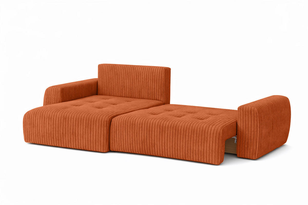 ECKSOFA Mit Schlaffunktion Und Bettkasten L-Form Ivo L, Cordstoff Poso, Kupfer, Links - Orange, Holz (250/142cm) - Kaiser Möbel